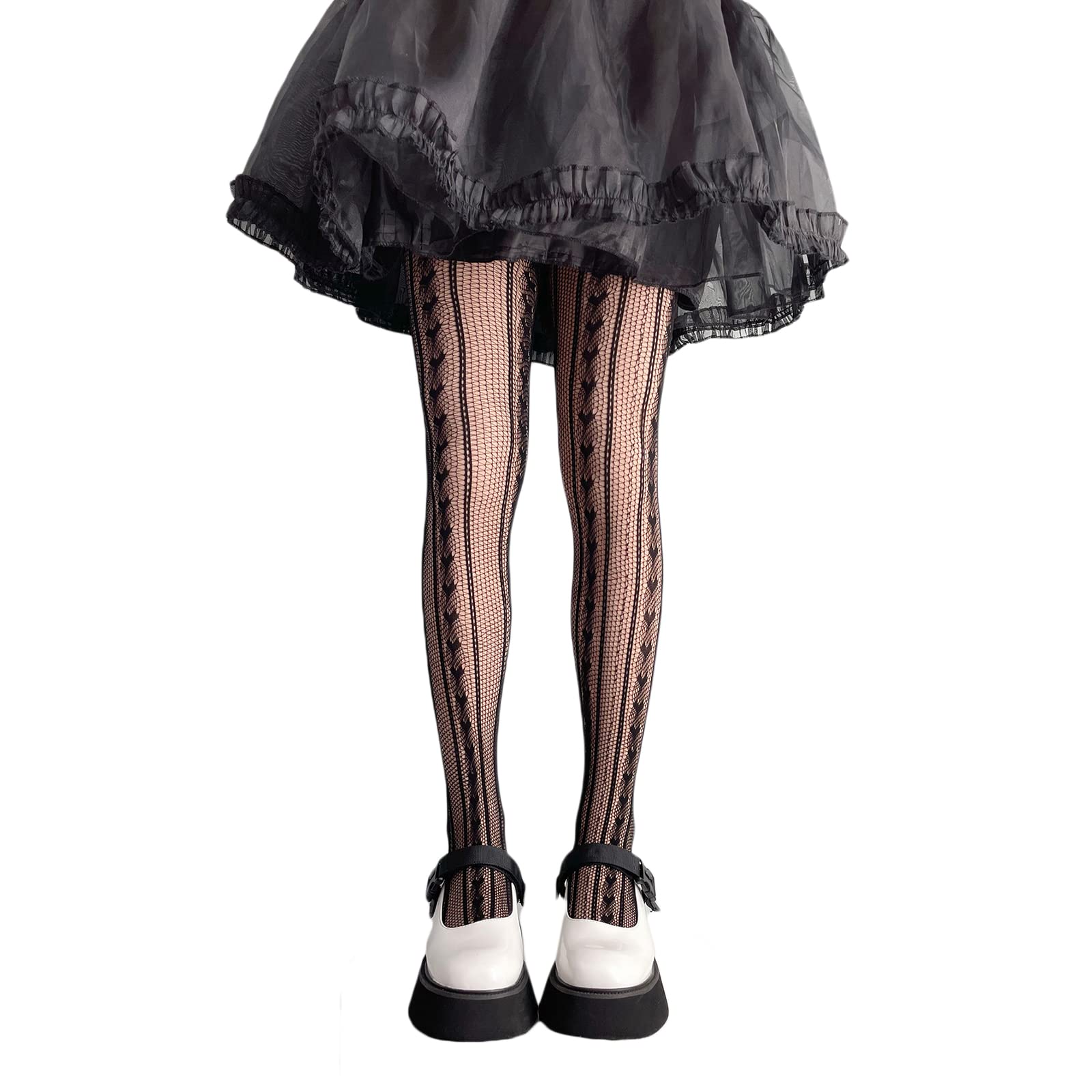 Women's High Waist Lace Tights - Black Star Print Sheer Fishnet Stockings with Cutout Heart Mesh Design | Perfect for Valentine's Day, Cosplay, and Night Out Outfits
