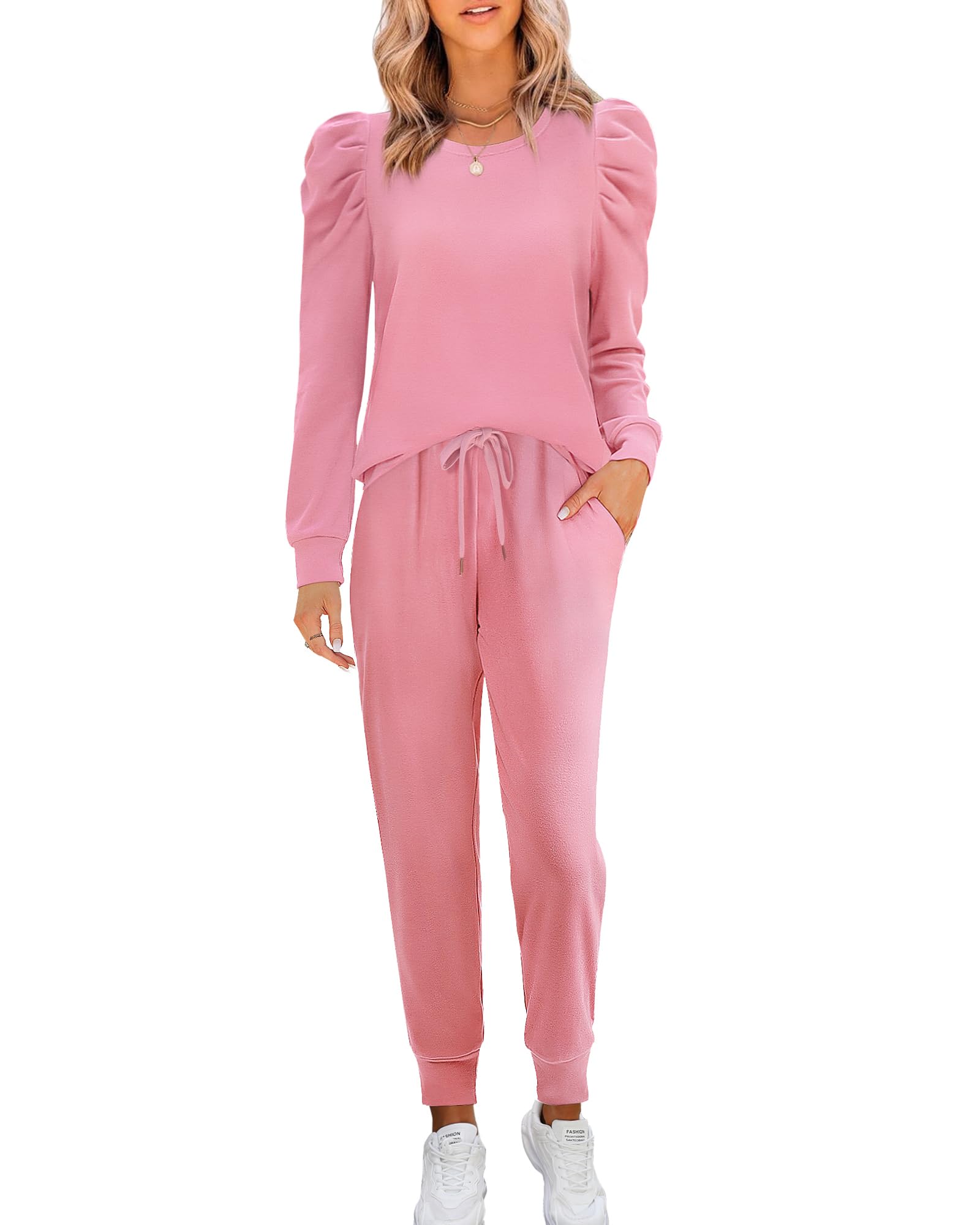 Onedreamer Women's 2-Piece Sweatsuit Set - Long Sleeve Puff Crewneck Sweatshirt & Jogger Pants | Lounge Wear, Casual Outfit, Home Comfort | Perfect for Yoga, Running Errands & Relaxing at Home