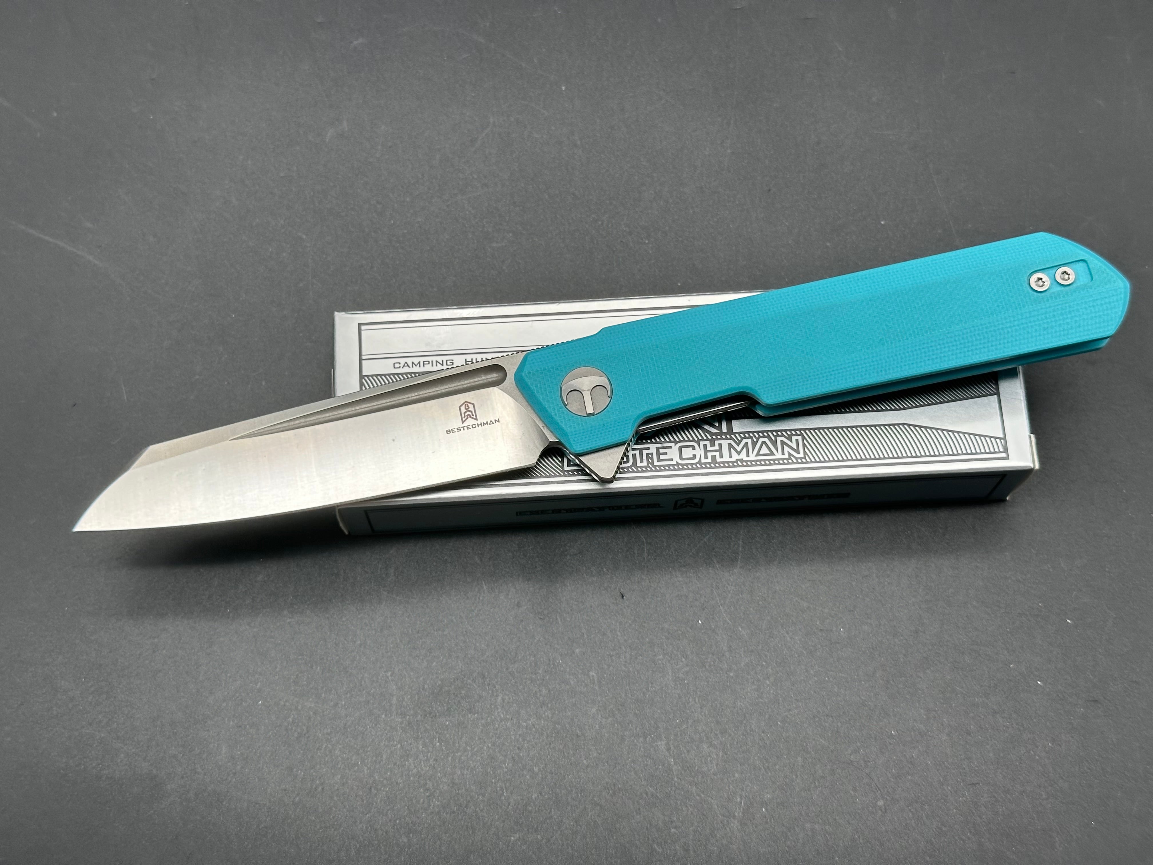 Bestechman Dundee Sheepsfoot Liner Lock Knife - Tiffany Blue G10 Handle, 3.5