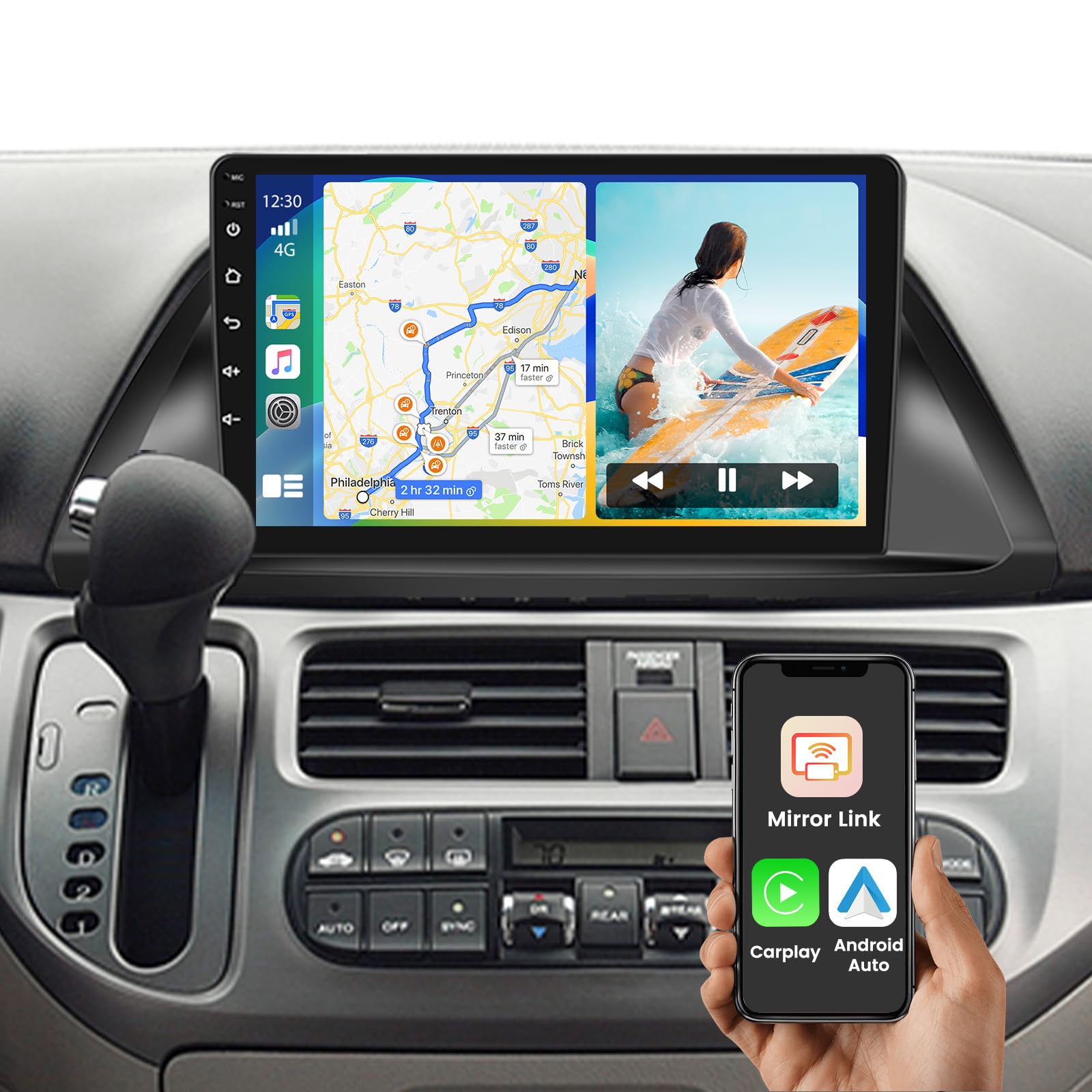 Honda Odyssey 2005-2010 Car Stereo with Wireless Apple CarPlay & Android Auto - 10.1 Inch Touchscreen Bluetooth Radio, 1+32GB Memory, GPS Navigation, FM RDS, HiFi Sound & Backup Camera - Perfect for Road Trips & Daily Commuting
