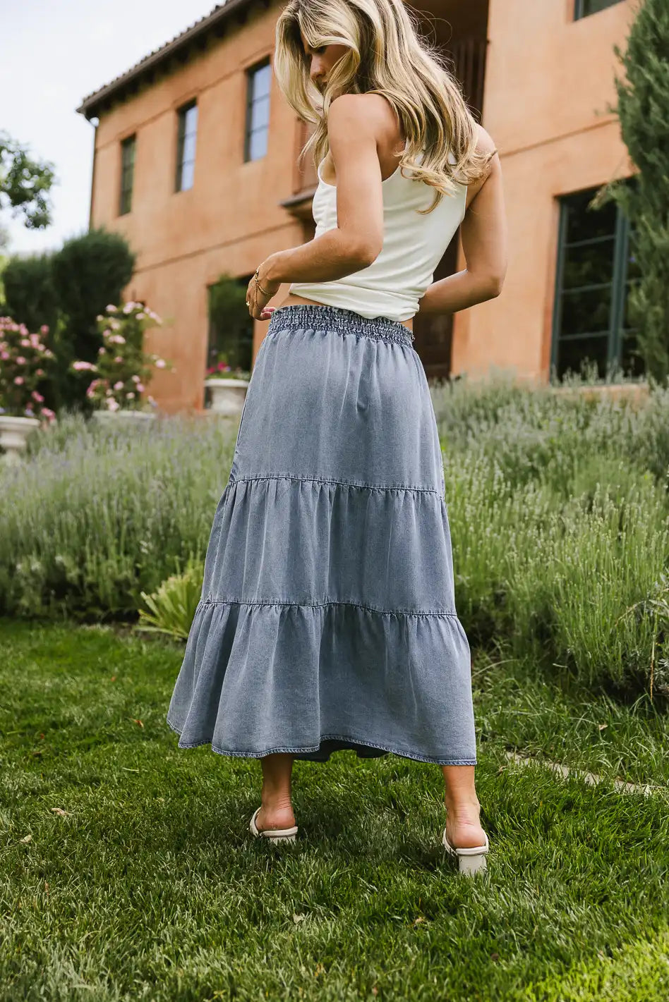 Stylish Lucy Layered Denim Skirt for Women - Vintage High Waisted A-Line Skirt with Pockets | Perfect for Casual Outfits, Date Nights & Summer Fashion