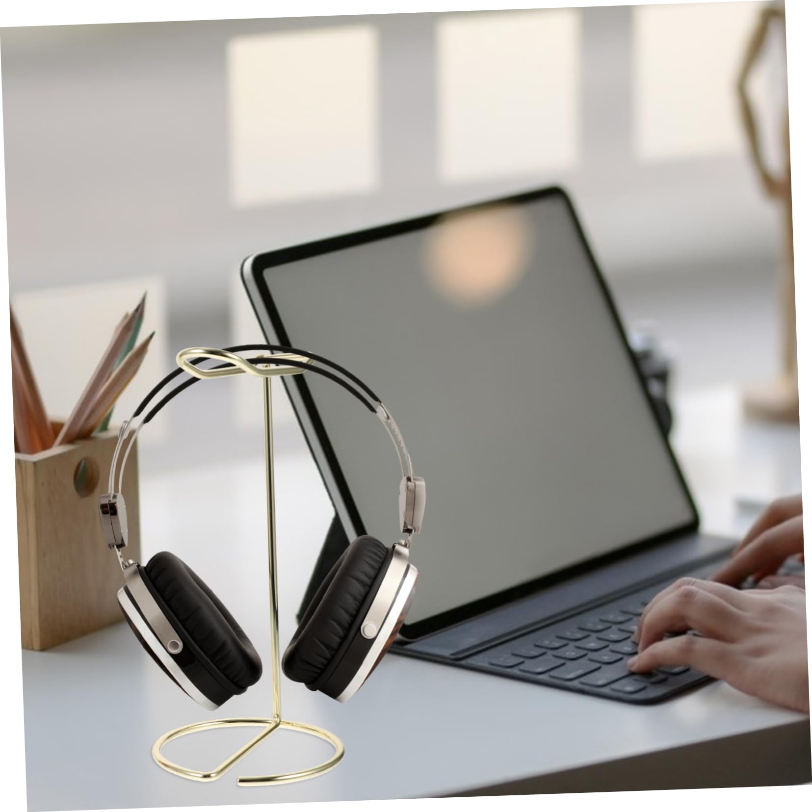 4-Pack Metal Headphone Stand Holder - Sturdy Desktop Headset Display Rack for Gaming Accessories, Office & Home Organization (Black) - Perfect for Gamers, Streamers & Workspace Setup