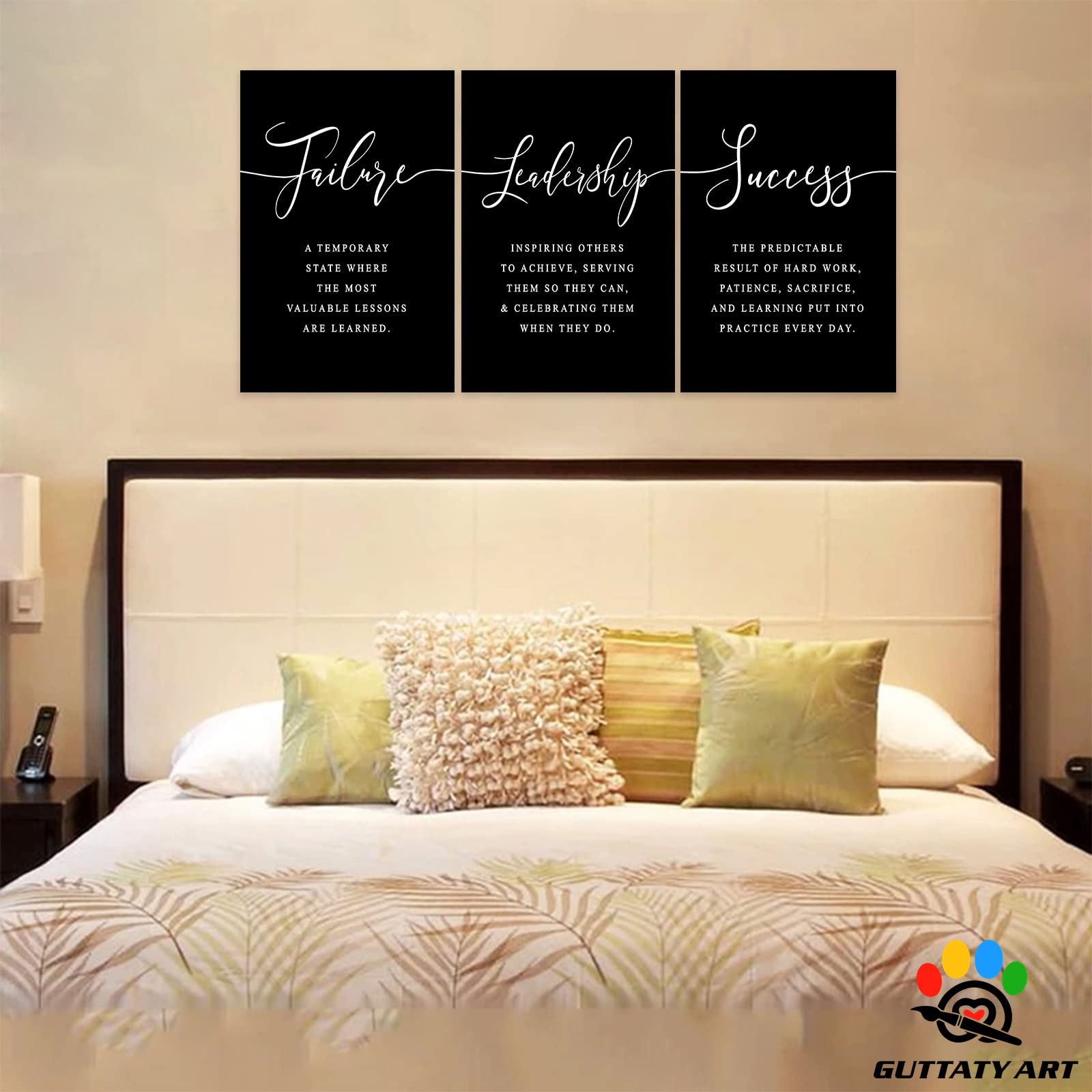3-Panel Motivational Wall Art for Office & Home Decor - Inspirational Quotes Canvas Prints (24”x36”x3Pcs) - Failure to Success Leadership Affirmations - Perfect for Office, Living Room & Workspace Motivation