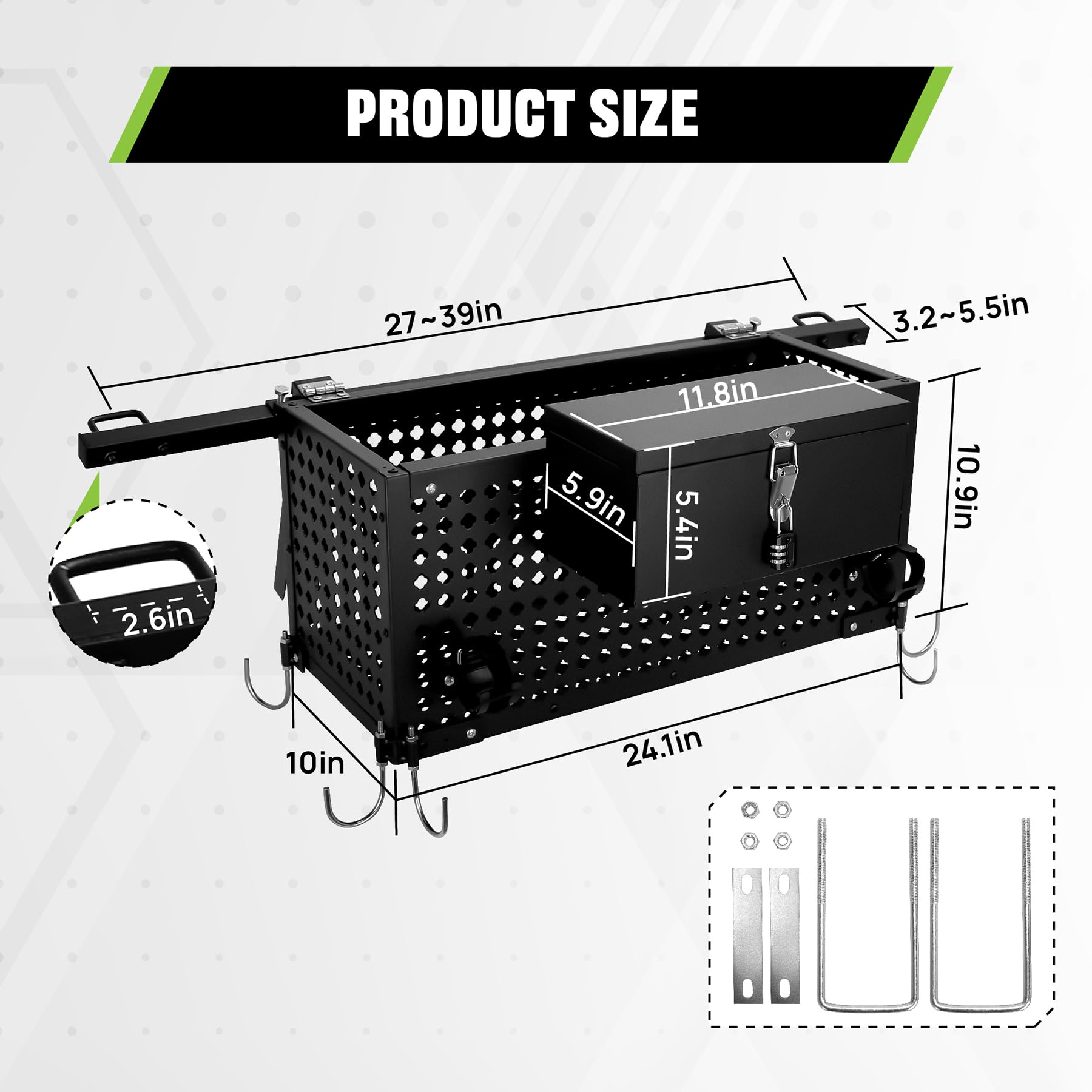 Heavy Duty Universal Tractor Tool Box Tray - 24x10x10in Steel Tractor Basket Attachment for John Deere, Kubota & More | Perfect for Farm Tools, Equipment Storage & Field Work Organization