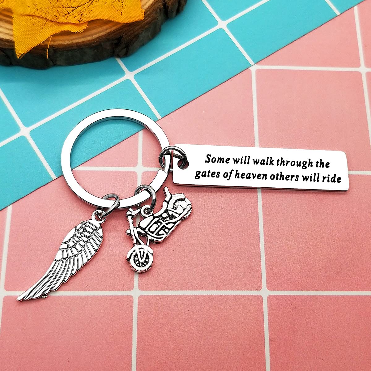 Motorcycle Memorial Keychain Gift for Dad, Brother, Husband - Sympathy Jewelry for Riders