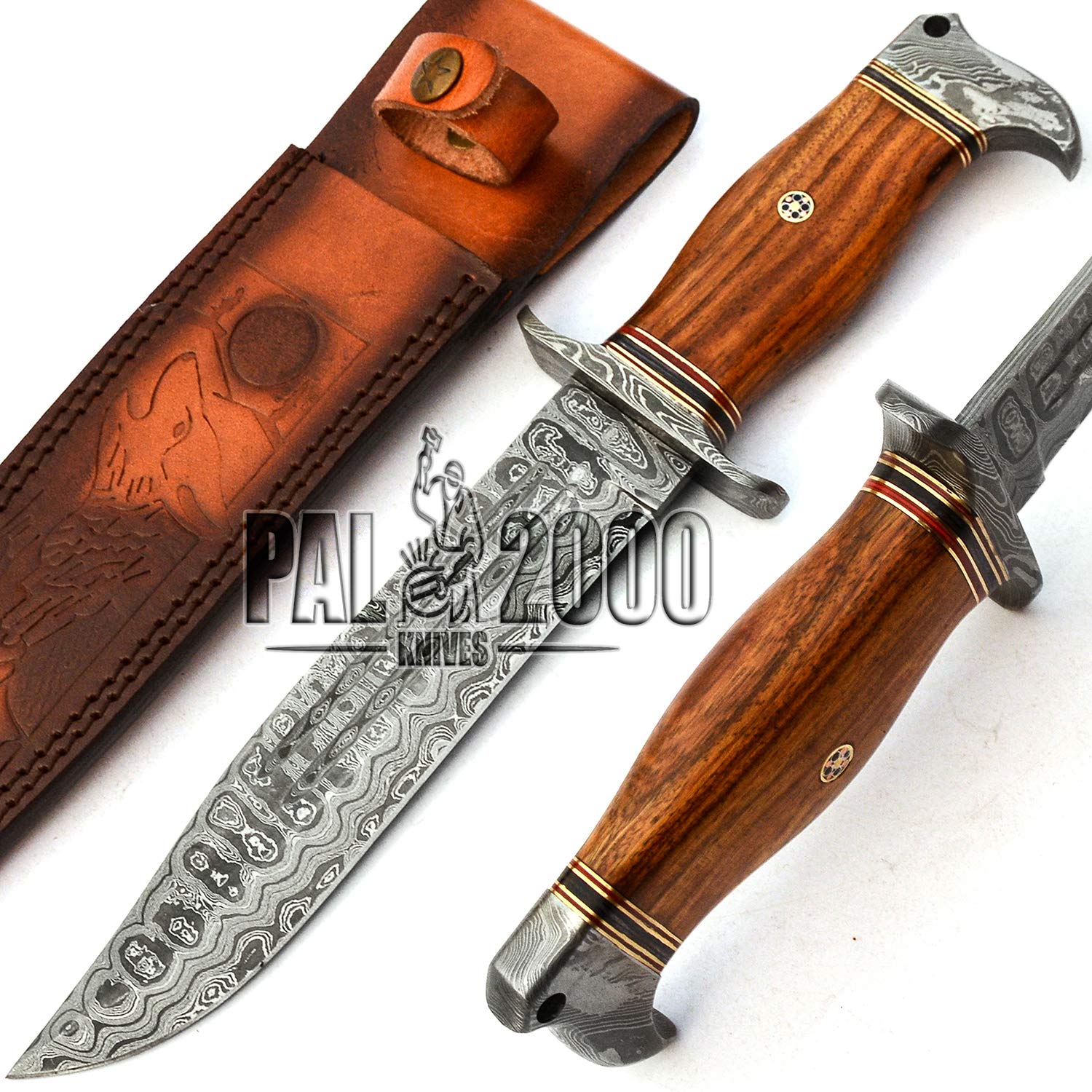 Handmade Damascus Steel Bowie Knife - 13 Inch Hunting Knife with Custom Design | PAL 2000 KNIVES BOW-9660 | Perfect for Outdoor Survival, Camping & Bushcraft