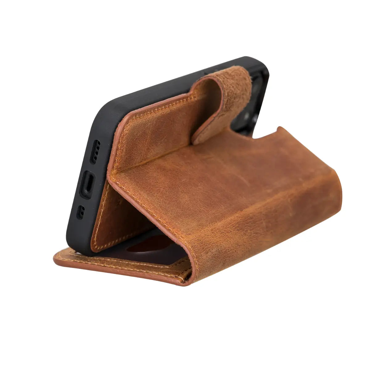 Premium Camel Brown Genuine Leather Wallet Case for iPhone 13 Mini - Slim Protective Cover with Card Slots (Perfect for Everyday Use, Travel & Business)