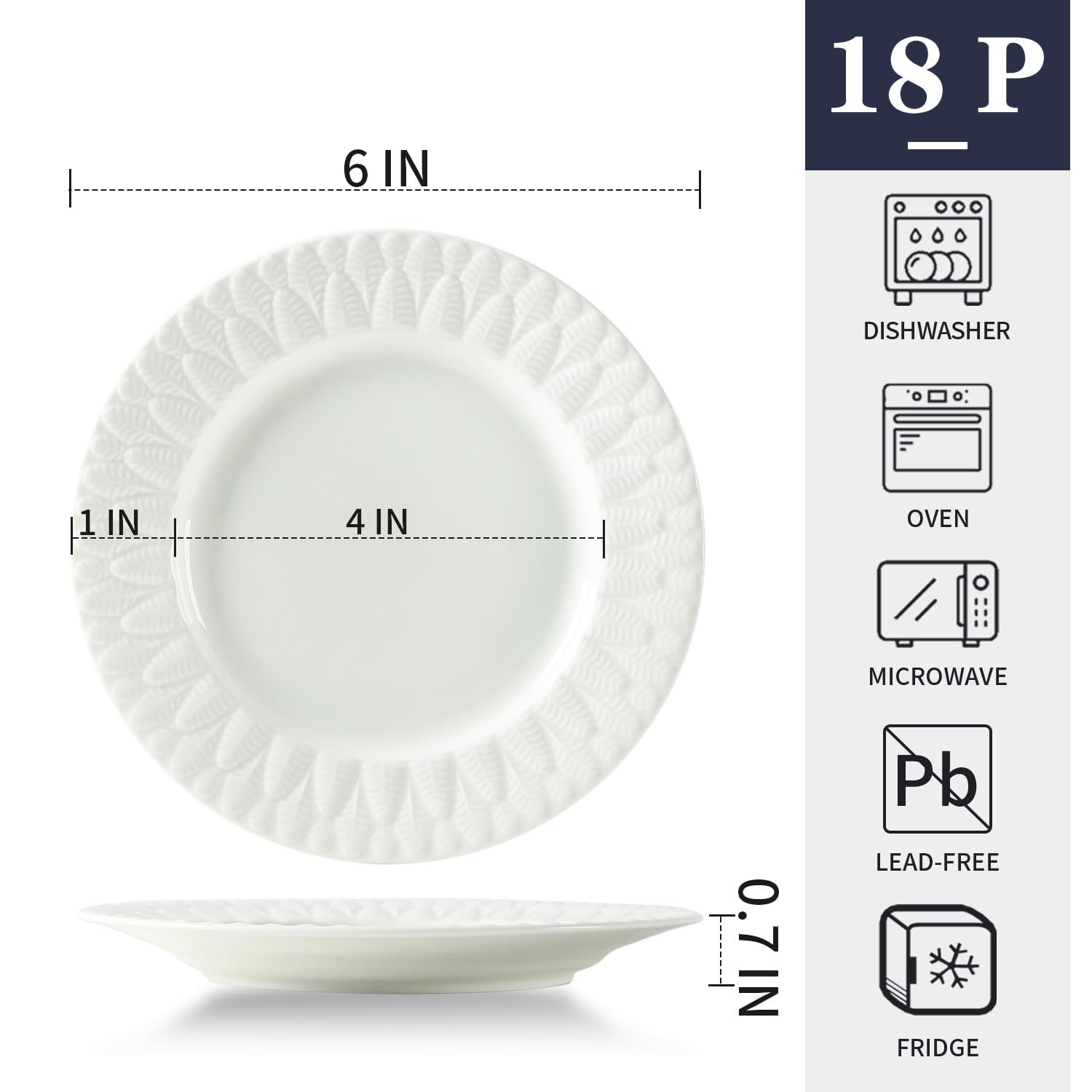 6 Inch White Leaf-Shaped Porcelain Appetizer Plates - Set of 18, Small Dinner Plates & Dessert Salad Plates, Microwave & Dishwasher Safe - Perfect for Cake, Ice Cream, Waffles, Party Serving & Home Entertaining
