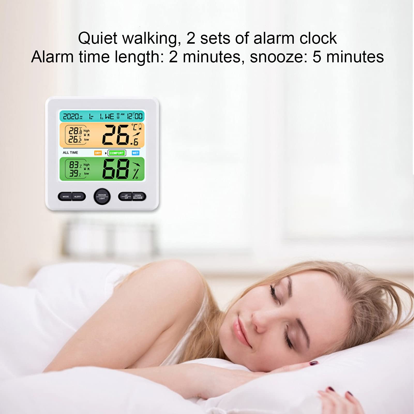 Accurate Weather Forecast Digital Clock with Snooze Function - White Display for Bedroom, Living Room & Flower Room | Perfect for Home, Office & Nursery Use