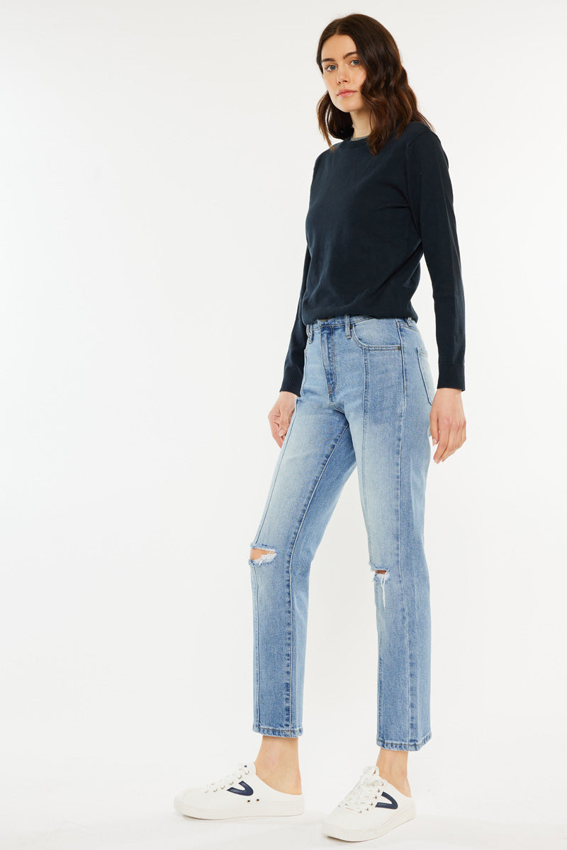 Marley High Rise Slim Straight Leg Jeans for Women - Comfortable Stretch Denim Pants - Perfect for Casual Wear, Office & Date Nights