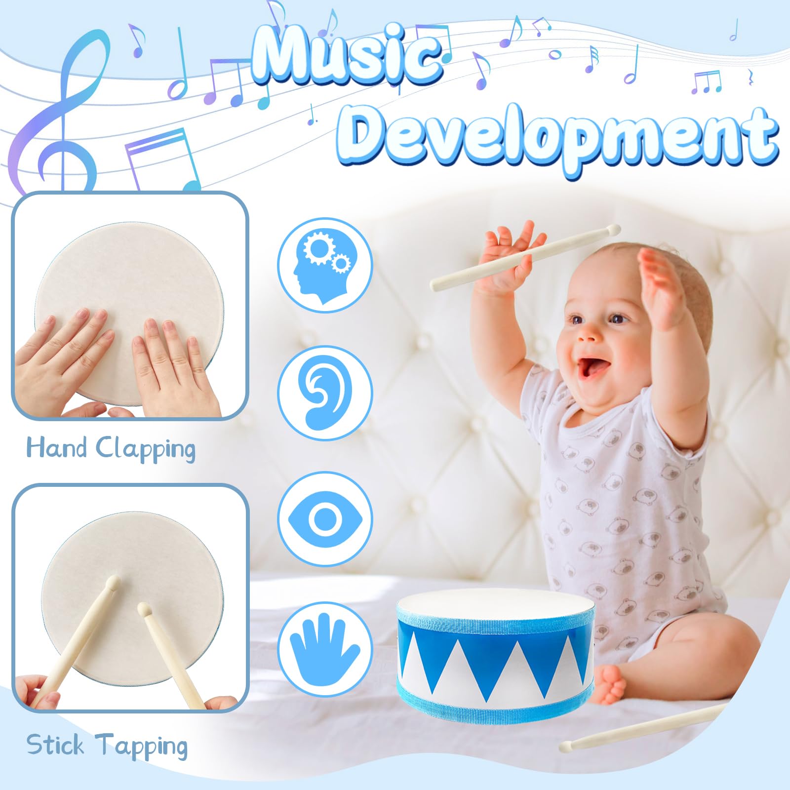 **8 Inch Wooden Kids Drum Set with Adjustable Strap & 2 Drumsticks – Educational Sensory Musical Toy for Toddlers, Boys & Girls – Perfect for Playtime, Early Learning & Music Exploration**