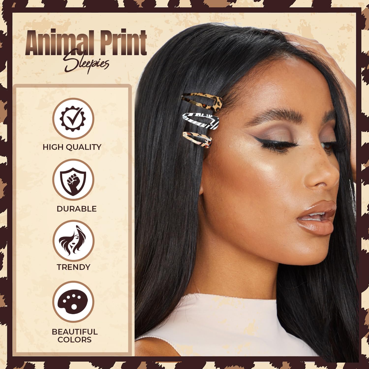 Sparkly Snap Hair Clips 6PCS - Glitter Bendies Sleepies Hair Accessories for Girls & Women (Animal Print, 5CM) - Perfect for School, Christmas, Parties & Everyday Styling