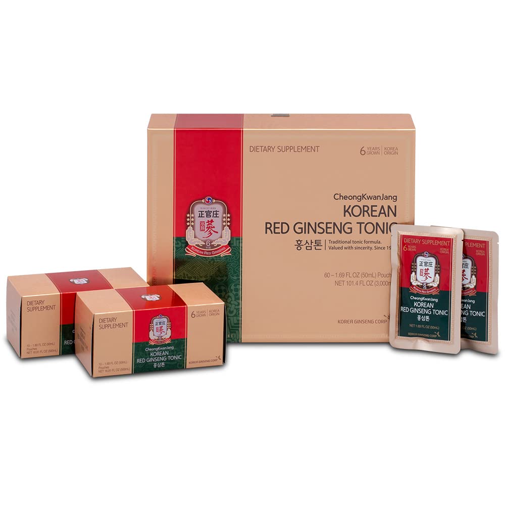 Premium Korean Red Ginseng Tonic Pouch (Mild) - 6-Year Aged Extract with 10 Herbal Blend for Immune Support & Energy Boost - Ideal for Daily Wellness & Stress Relief