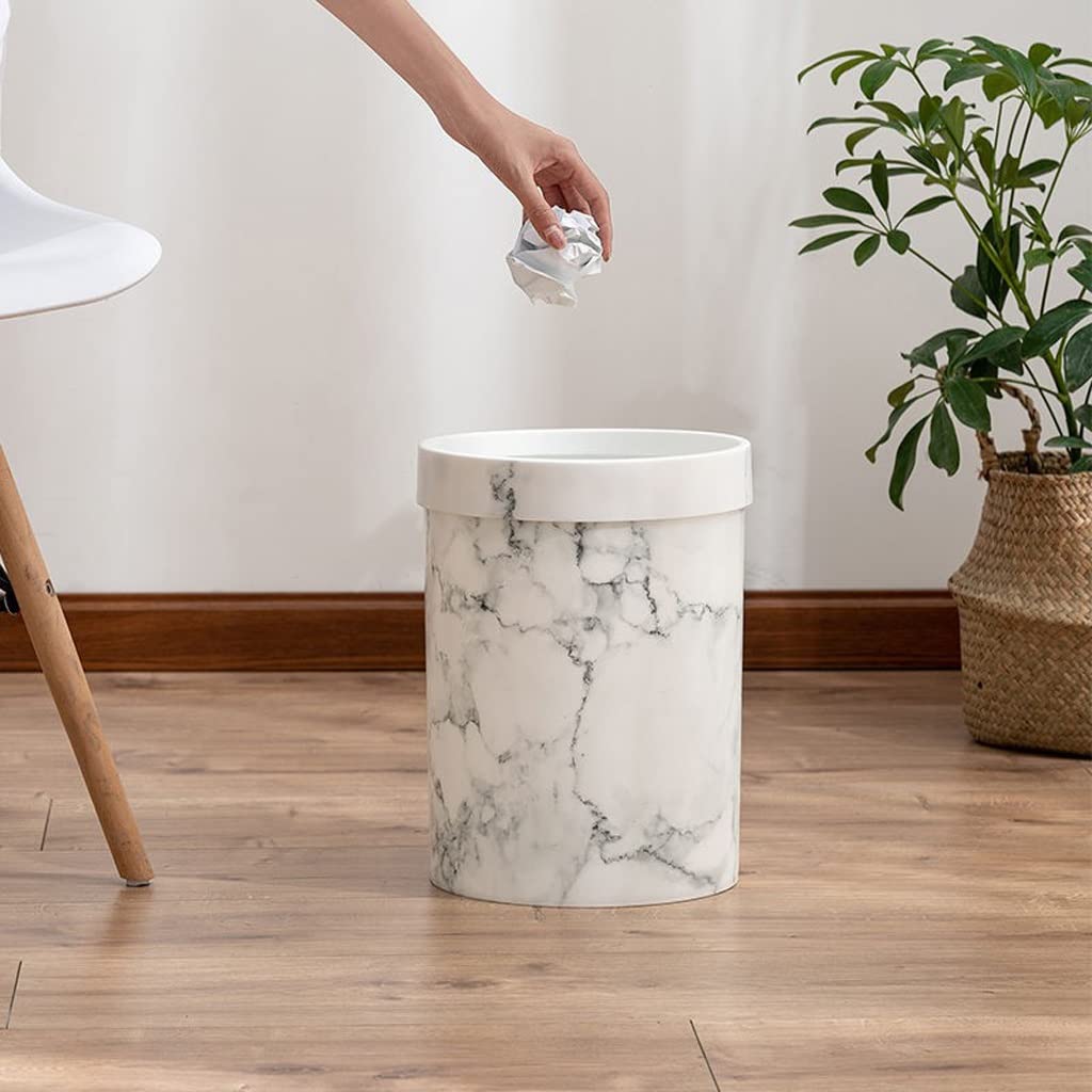 Eco-Friendly Compost Bin for Kitchen - Marble Pattern Plastic Trash Can Without Lid, European Style Step Trash Can for Office, Bathroom, Living Room & Bedroom (White) - Perfect for Organic Waste Disposal & Home Decor