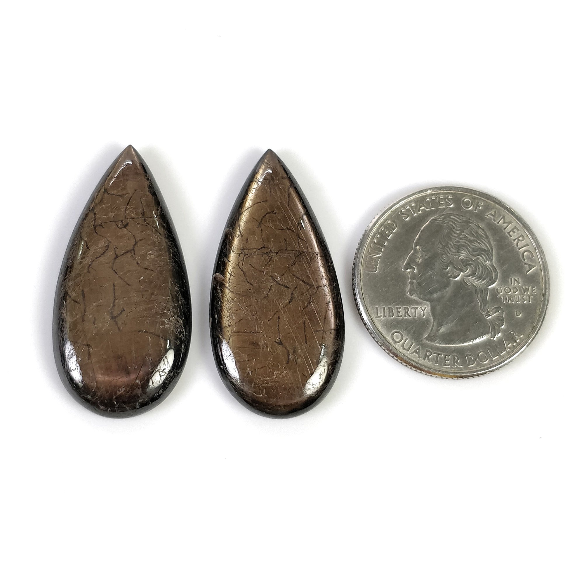 Natural Untreated Golden Brown Chocolate Sapphire Gemstone Cabochon - 52.25cts Pear Shape 33x16mm Pair (With Video) - Perfect for Jewelry Making, Collecting & Gift Giving