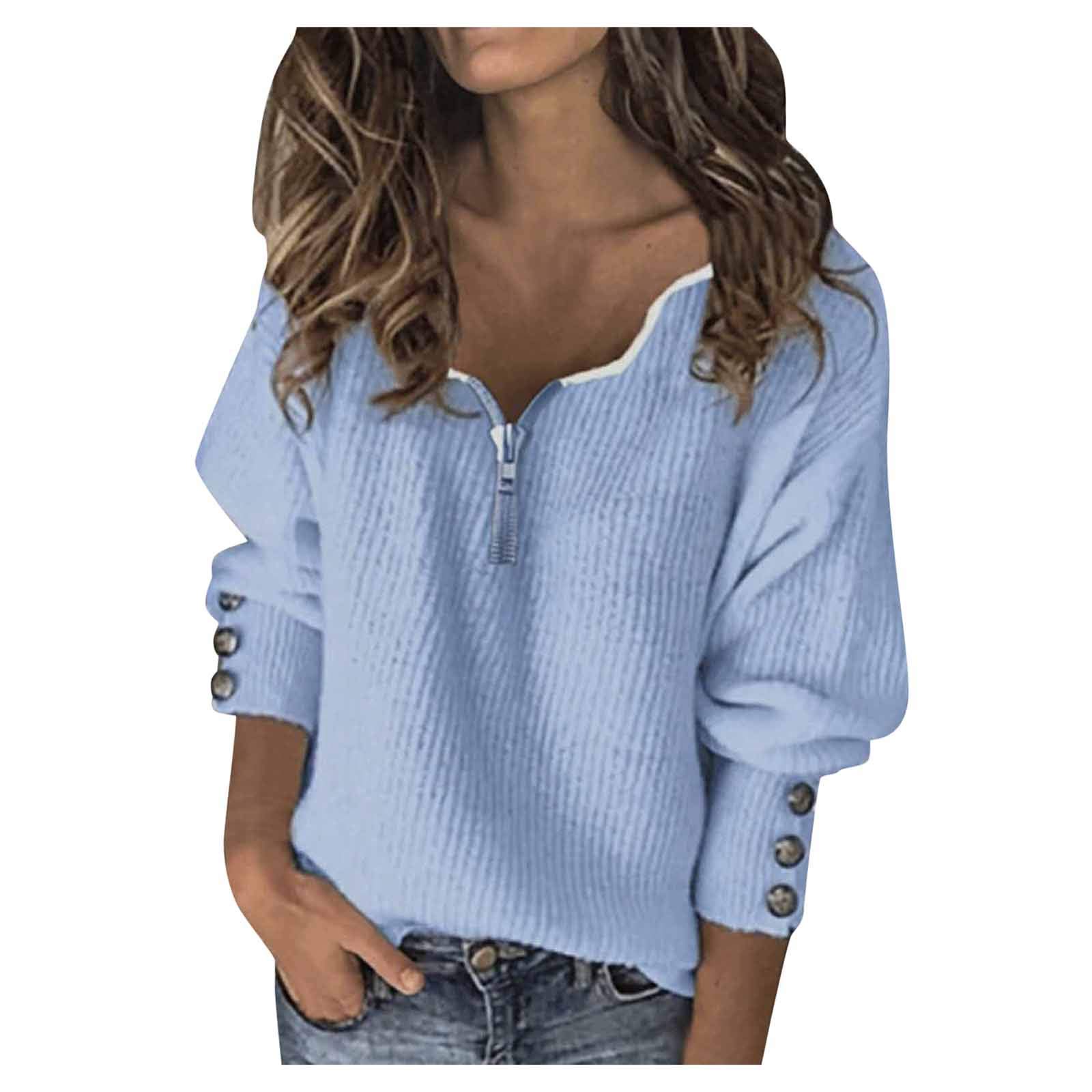 NEARTIME Women's Long Sleeve Hoodie - Casual Patchwork Pullover with V-Neck Zipper | Fashionable Solid Color Sweatshirt for Women | Perfect for Fall Outfits, Streetwear & Layering