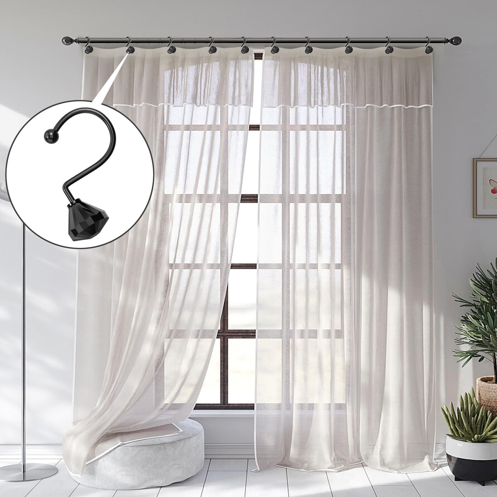 12PCS Diamond Crystal Shower Curtain Hooks - Black Bathroom Decor for Shower Curtains & Rods - Elegant Diamond Shaped Hooks for Stylish Bathroom Upgrade - Perfect for Home, Hotel, and Spa Decor
