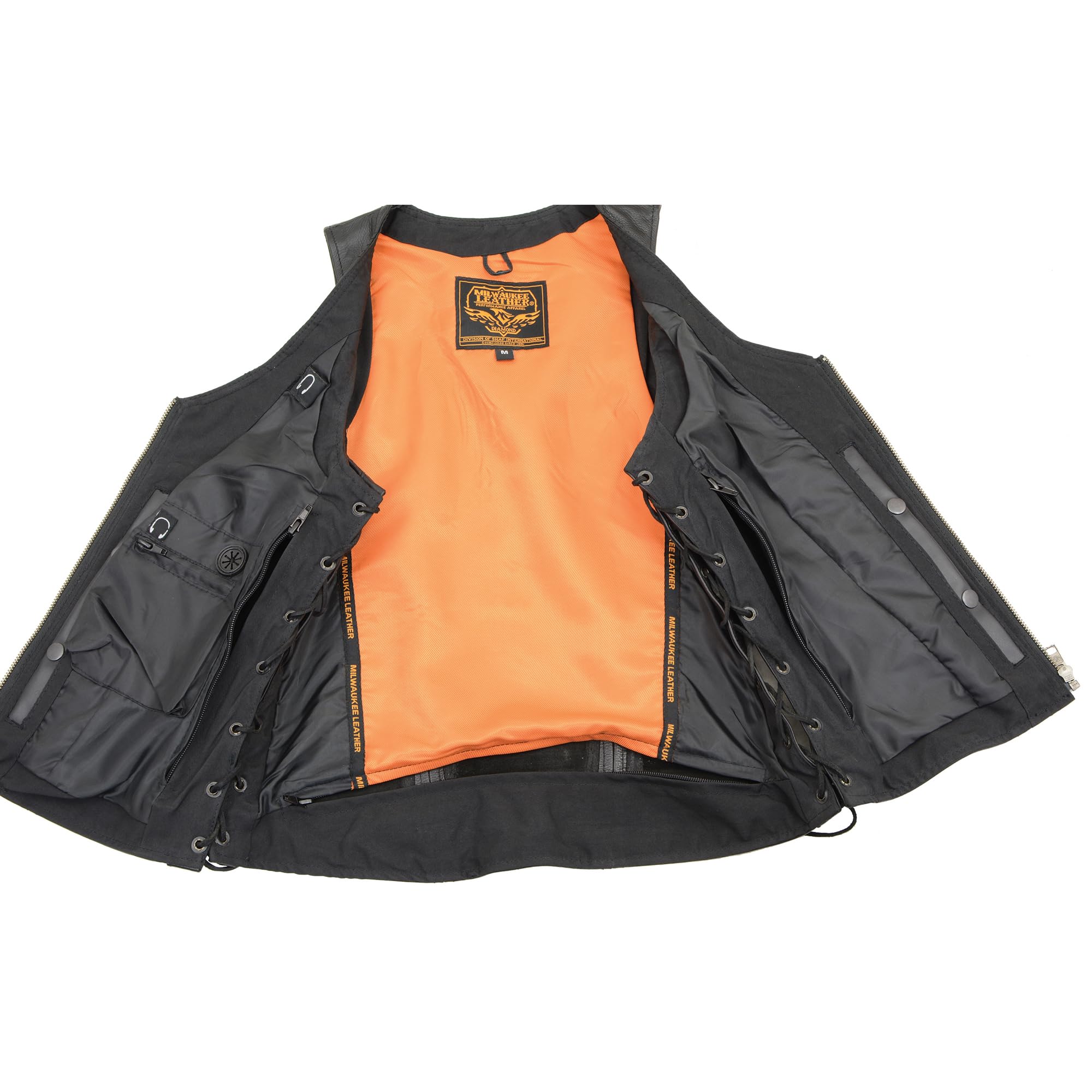 Milwaukee Leather Brown Women's Open Neck Side Lace Zipper Front Vest - Large Size Black | Stylish Casual & Outdoor Wear for Women