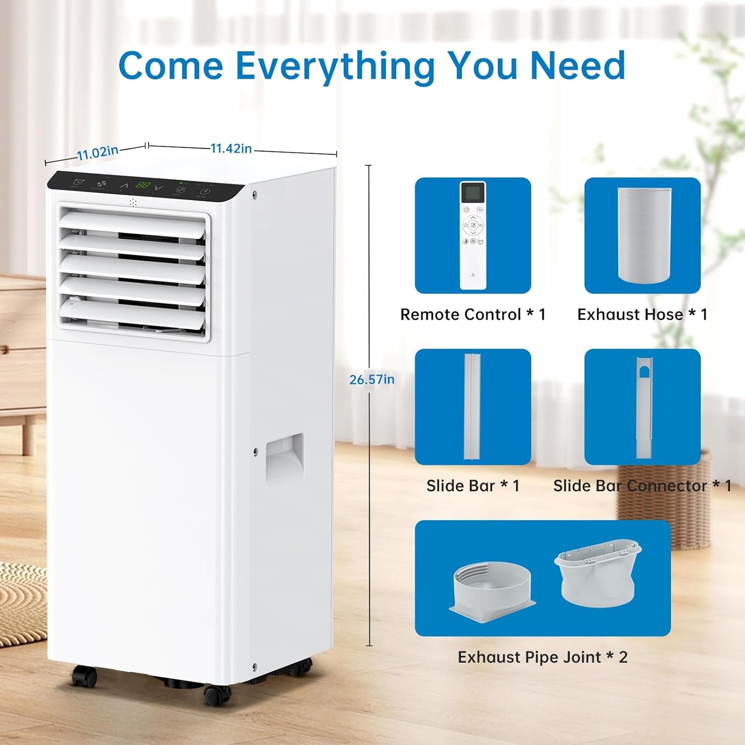 8000 BTU Portable Air Conditioner with 3-in-1 Cooling, Dehumidifier & Fan - 24 Hour Timer, 2 Speed Settings, Sleep Mode & Remote Control - Perfect for Bedrooms, Home Offices & Small Spaces (12x12 ft)