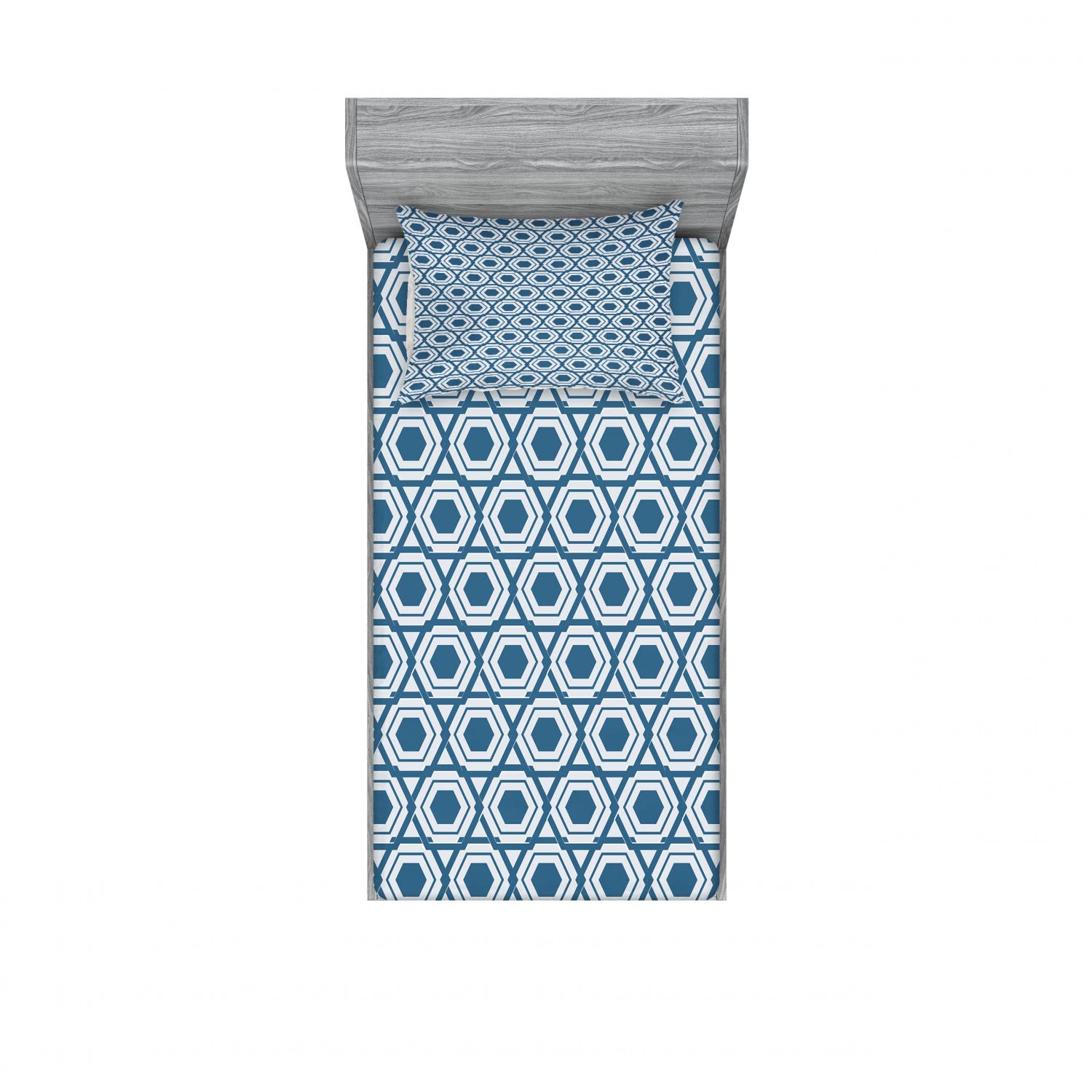 Ambesonne Vintage Floral 2-Piece Twin Fitted Sheet Set with 2 Pillow Shams - Blue & White Spring Bedding Decor for Guest Room, Dorm, or Kids Bedroom