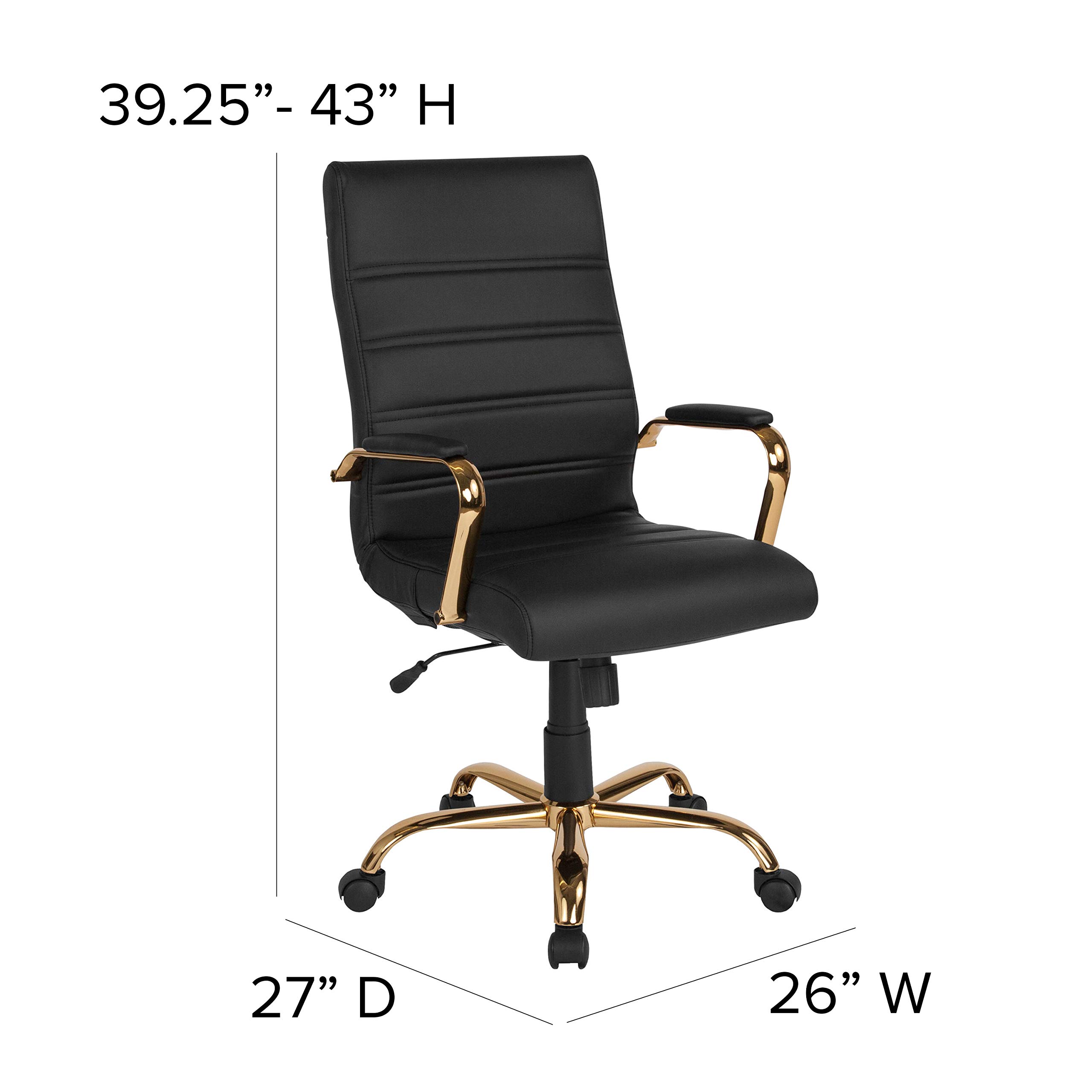 Premium High Back Executive Office Chair - Black LeatherSoft Swivel Desk Chair with Gold Frame & Adjustable Armrests - Ergonomic Support for Home Office, Conference Rooms & Workspaces