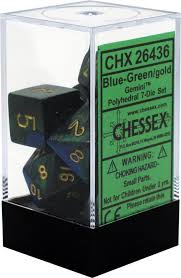 Chessex Polyhedral 7-Dice Set for D&D RPG - Gemini Blue Green with Gold Foil Numbers | Perfect for Tabletop Gaming, Dungeons & Dragons, Pathfinder & Board Games