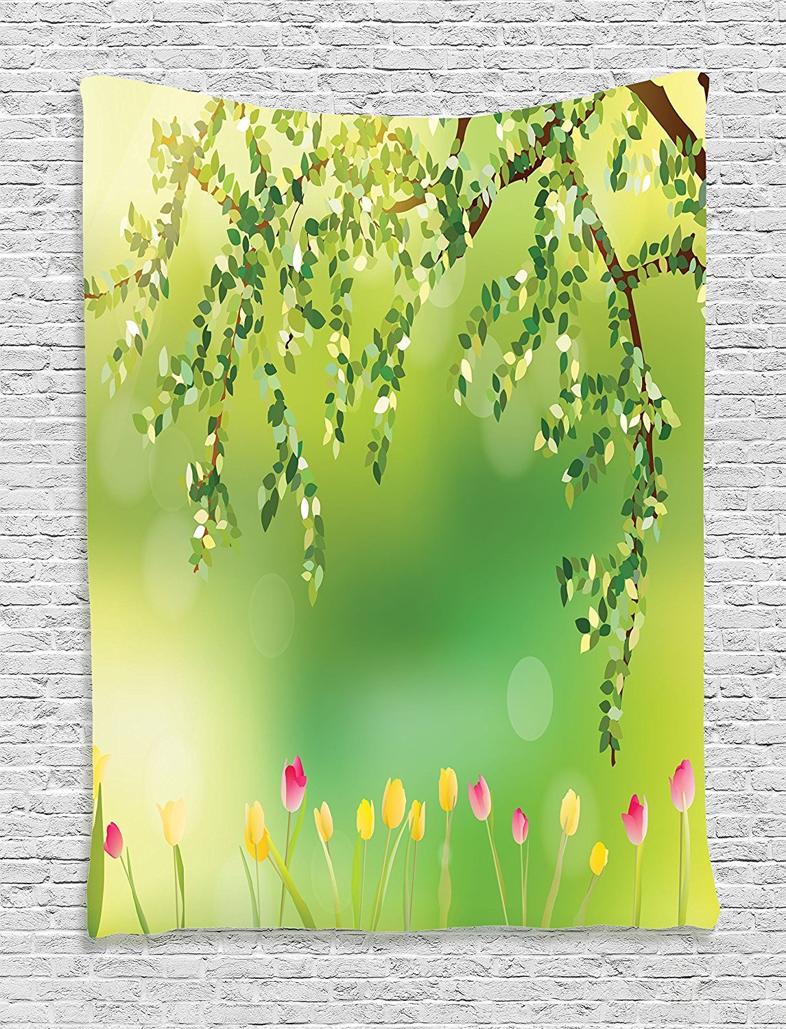 Ambesonne Tulip Tapestry - Vibrant Floral Wall Hanging with Dreamy Tulip Petals Under Tree Branch | 60x80 Inch Multicolor Home Decor for Bedroom, Living Room & Dorm | Perfect for Boho Chic, Nature-Inspired & Cozy Interior Design