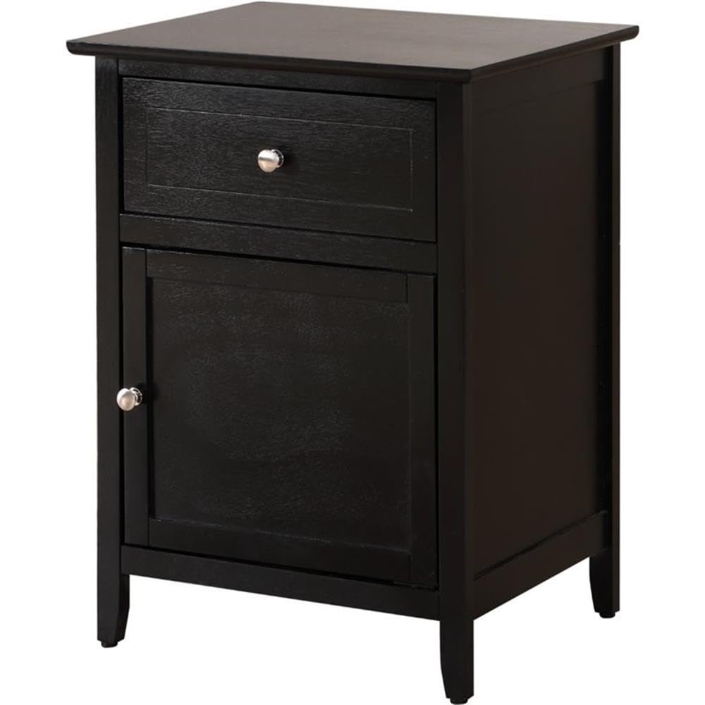 Glory Furniture Izzy 1-Drawer 1-Door Nightstand in Black - Modern Bedside Table for Bedroom Storage & Organization