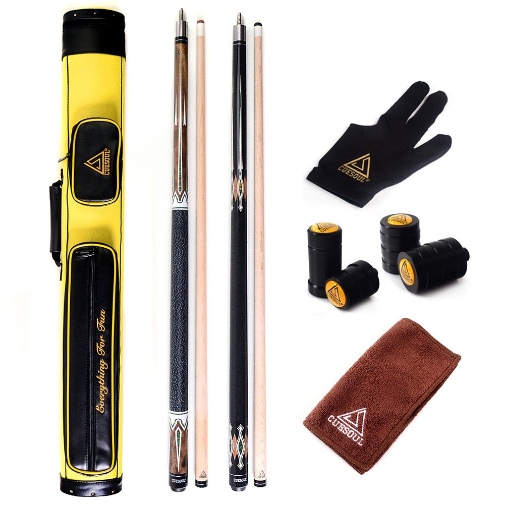 CUESOUL 2-Piece House Bar Pool Cue Sticks Set with Hard 2x2 Case - Professional Billiard Accessories for Home, Bars & Game Rooms