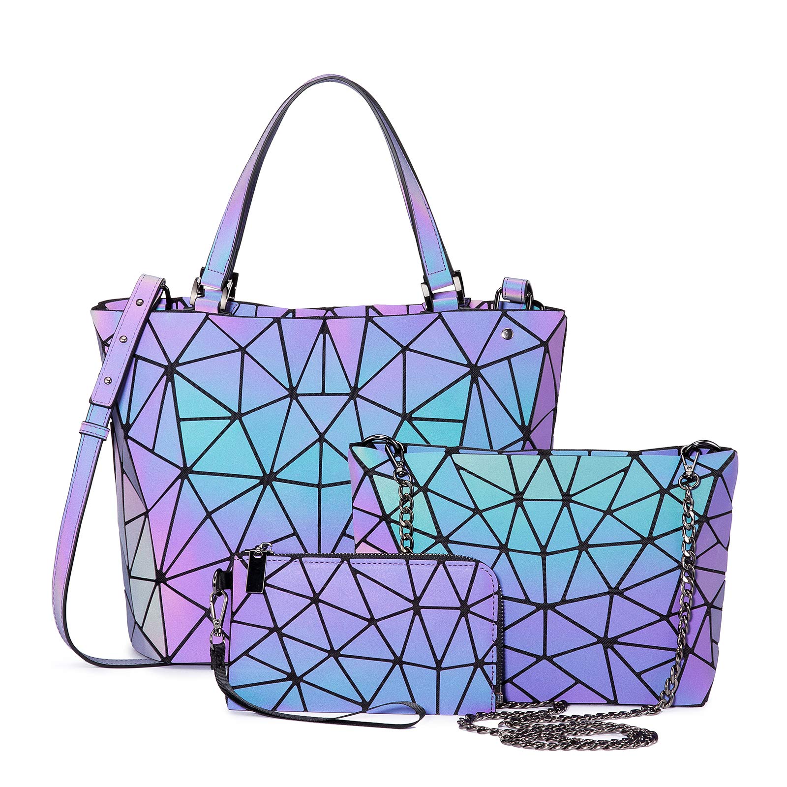 LOVEVOOK Geometric Luminous Crossbody Bag for Women - Holographic Reflective Purse Wallet - Perfect for Night Out, Parties, Concerts and Festival Fashion Accessories