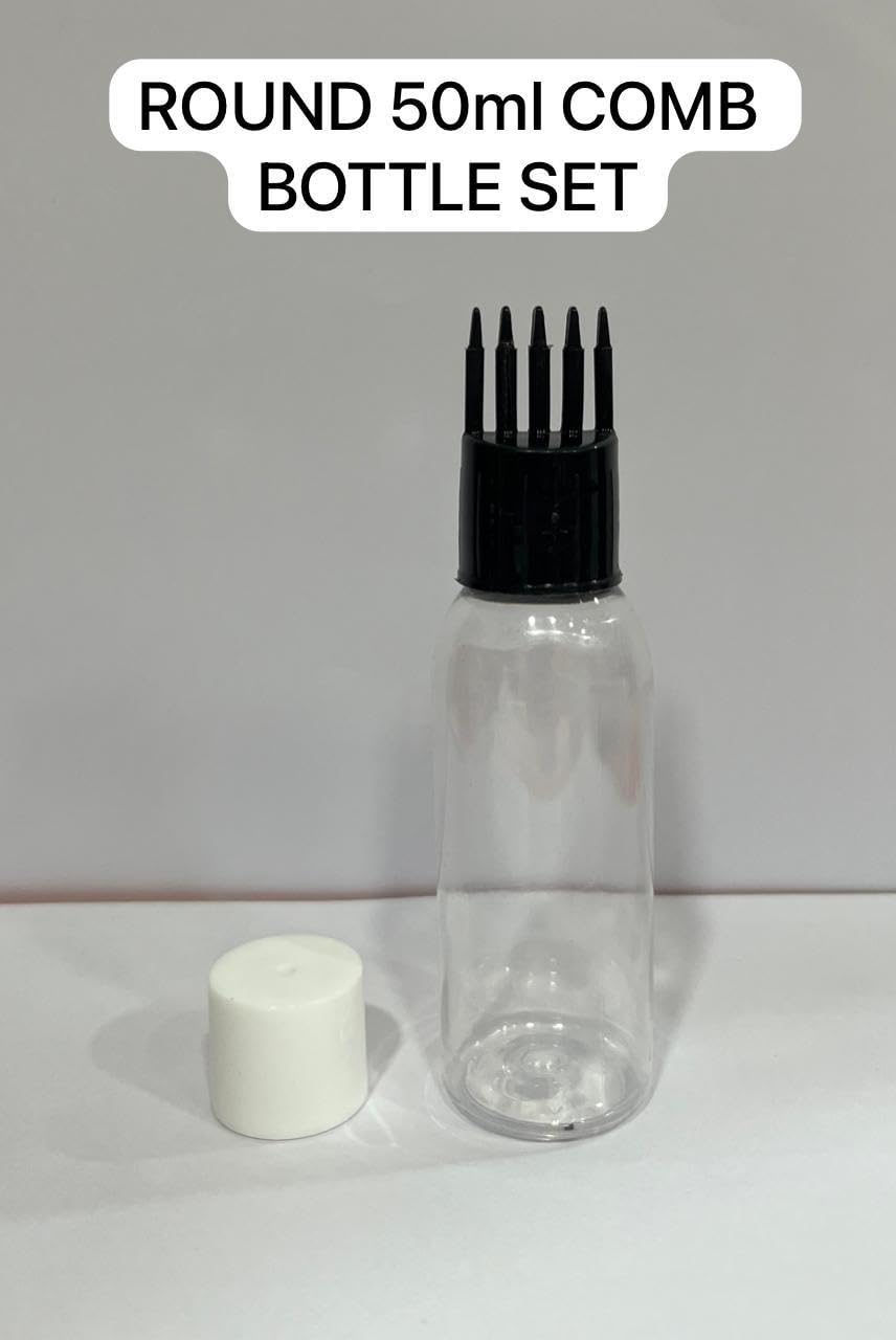 Refillable Square Transparent Hair Oil Applicator Bottles with Comb Cap - 6-Piece Set (2x30ml, 2x50ml, 2x100ml) for Scalp Treatment & Hair Care at Home or Salon