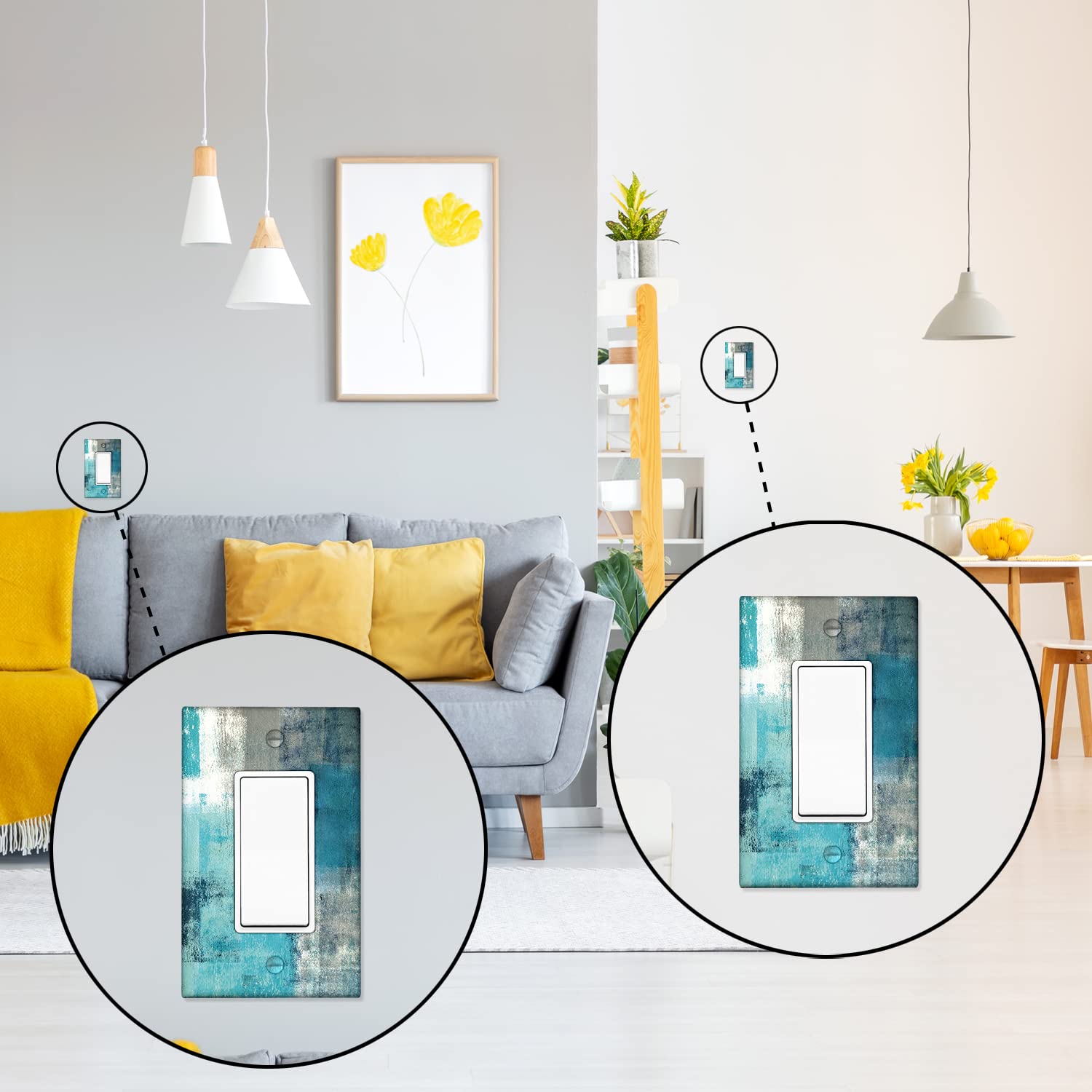 Turquoise and Grey 1-Gang Rocker Wall Plate Cover - Teal Abstract Art Decorative Light Switch Cover - Modern Electrical Outlet Covers for Kitchen, Bedroom & Living Room - Home Decor Accessories