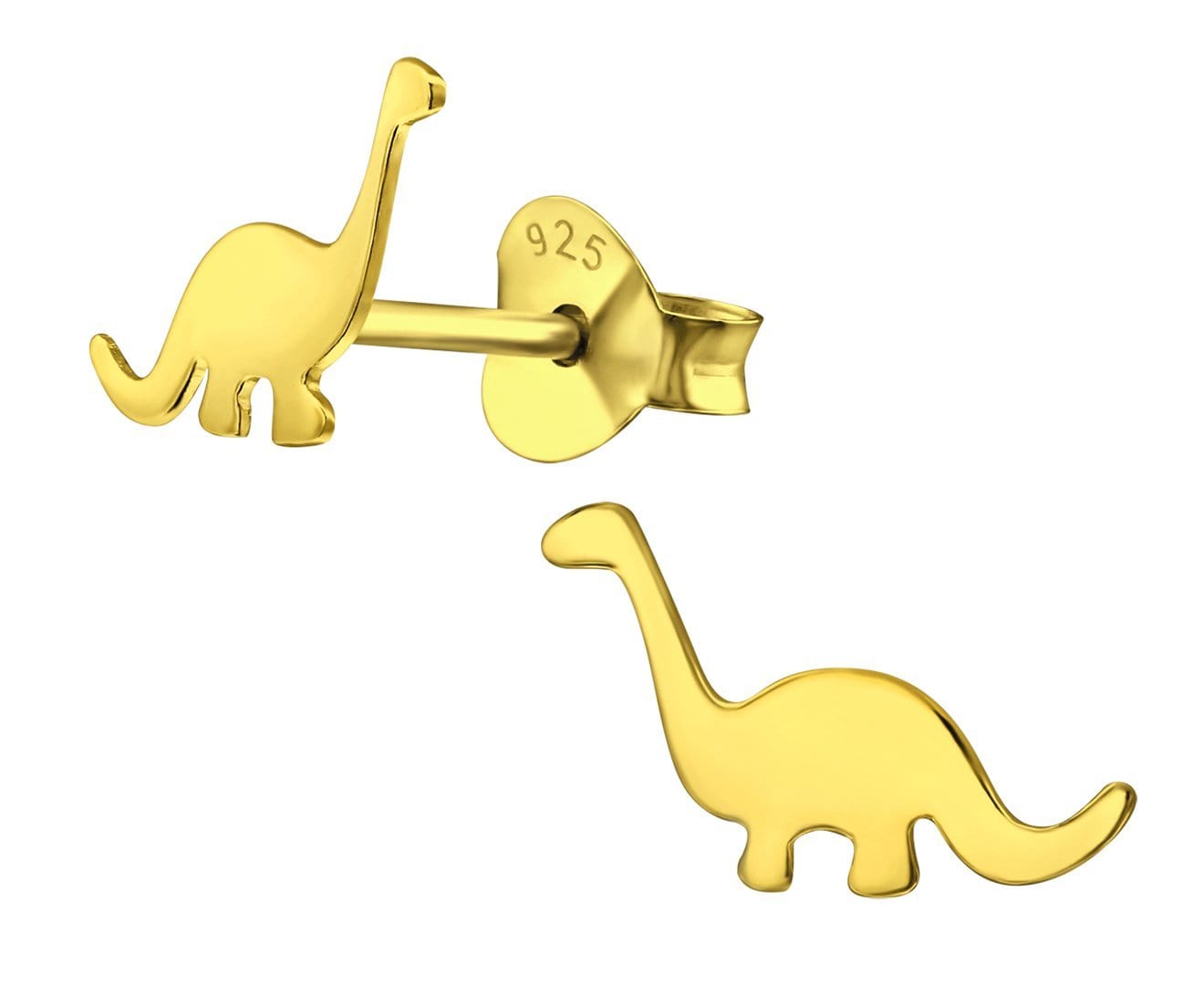 14K Gold Plated Sterling Silver Dinosaur Stud Earrings for Girls - Cute Kids Jewelry Gift for Birthday, Party & Everyday Wear