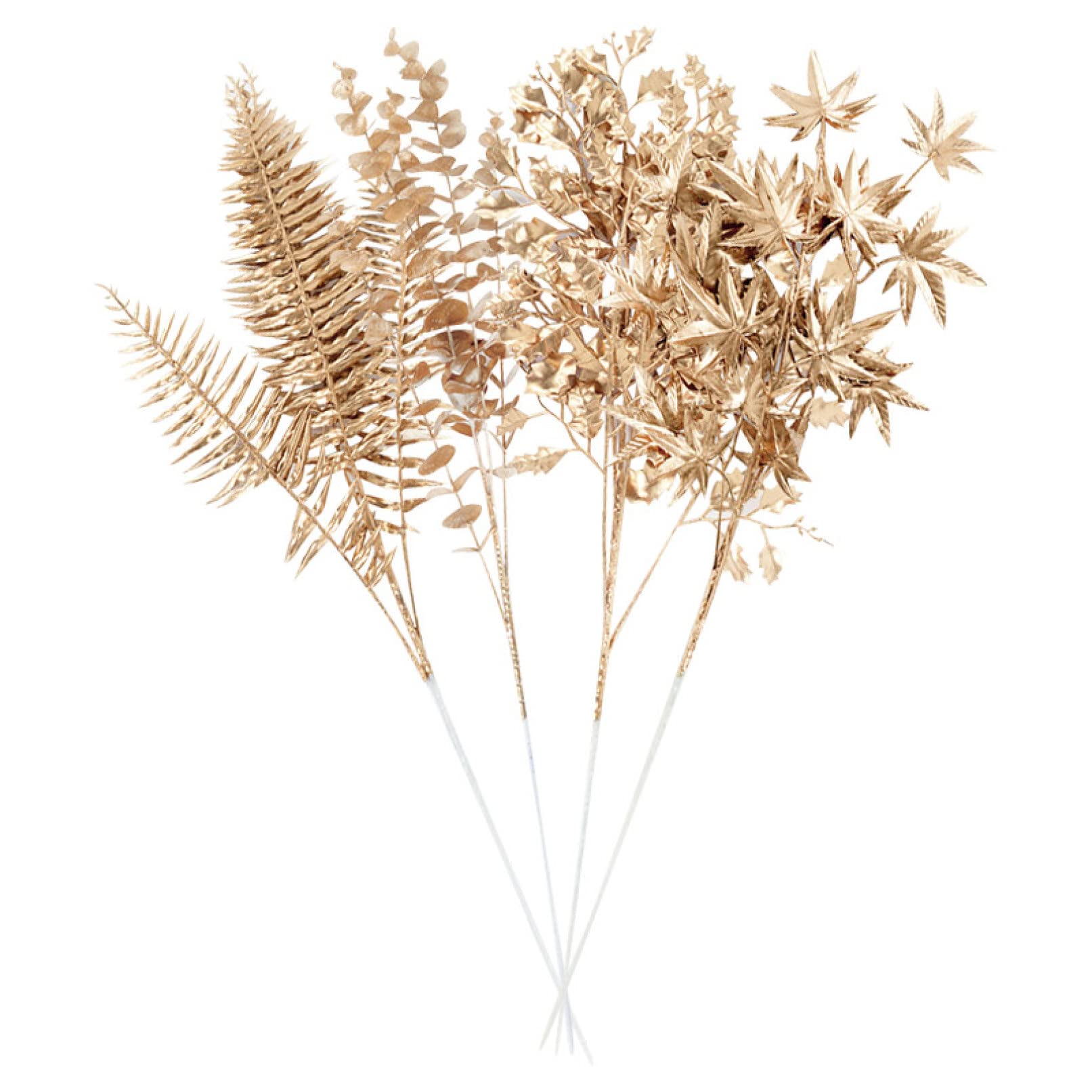 EBRICON 2 Pack Gold Artificial Eucalyptus Stems - Fake Fern Leaf Plants with Peacock Feather Branches for Vase Filler, Home Decor, Wedding Centerpieces & Christmas Party Decoration | Perfect for Table Settings, Mantel Displays and Seasonal Arrangements
