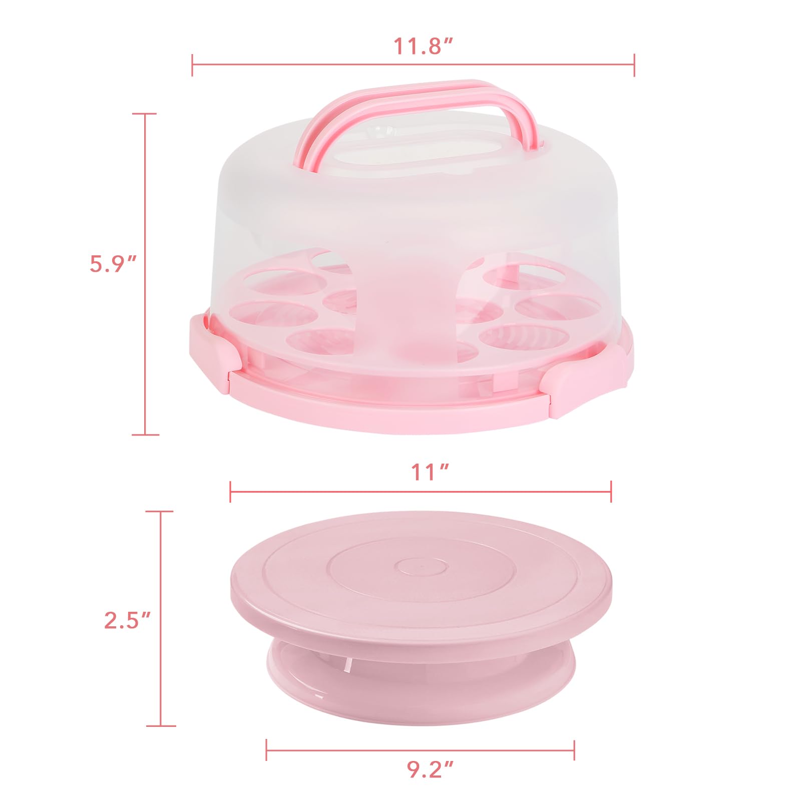 Pink Cake Carrier with Lid & Handle - Cupcake Holder & Turntable for Baking, Transporting & Decorating | Perfect for Birthday Parties, Weddings & Home Baking