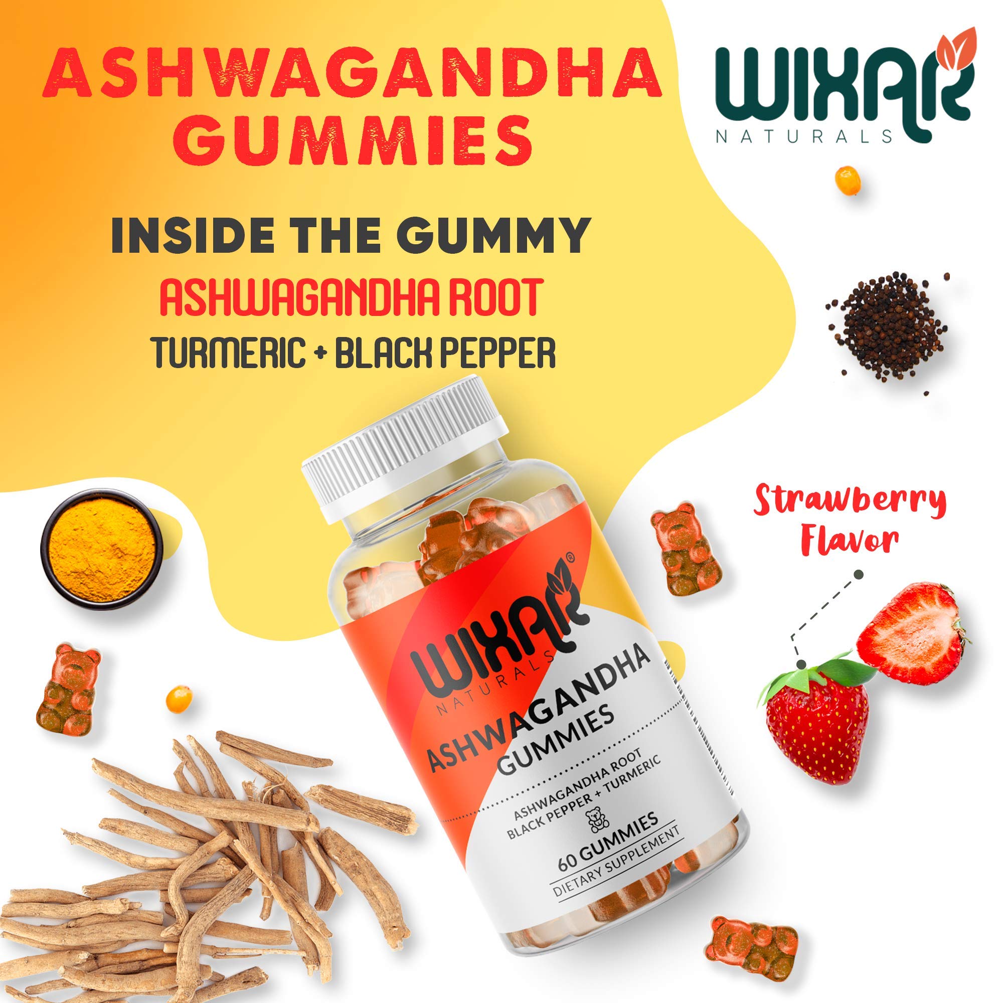 Ashwagandha Gummies with Turmeric & Black Pepper Extract - Natural Herbal Supplement for Stress Relief & Immune Support - 60 Vegan Gummies - Perfect for Daily Wellness & Anxiety Management