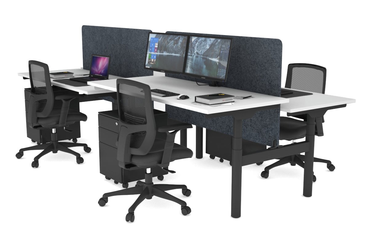 Flexi Premium Height Adjustable 4-Person H Bench Workstation - Black Frame [1800L x 700W] - Ergonomic Office Desk for Collaborative Workspaces & Home Offices