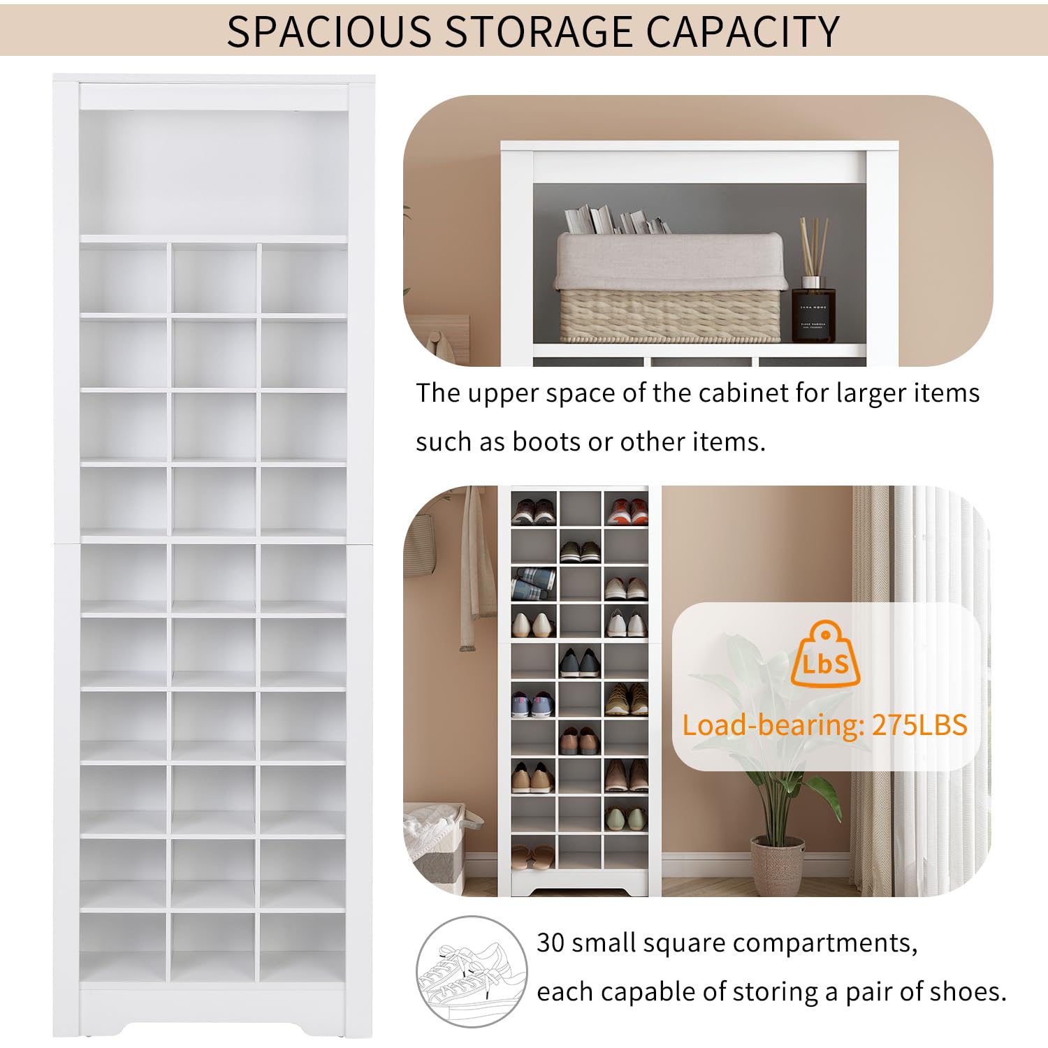 11-Tier Shoe Storage Cabinet - Freestanding Shoe Rack Organizer with 30 Cubby Spaces for Entryway, Hallway & Bedroom - White Shoe Organizer Cabinet for Sneakers, Boots & Sandals - Perfect for Small Spaces & Closet Organization