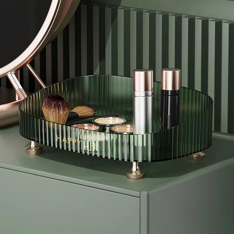 Makeup Perfume Organizer Vanity Tray - Cosmetic Skincare Countertop Storage Tray for Bathroom Vanity Dresser Table - Green Aesthetic Organizer for Makeup Brushes, Jewelry & Perfume Bottles - Perfect for Bedroom, Bathroom & Dressing Table Decor