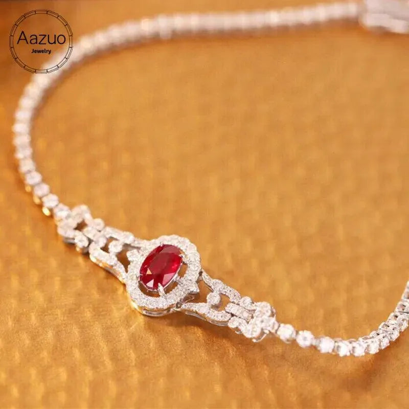 18K Solid White Gold Diamond & Natural Ruby Tennis Bracelet for Women | Elegant Fairy Design | Perfect Gift for Anniversaries, Weddings & High-Class Banquets