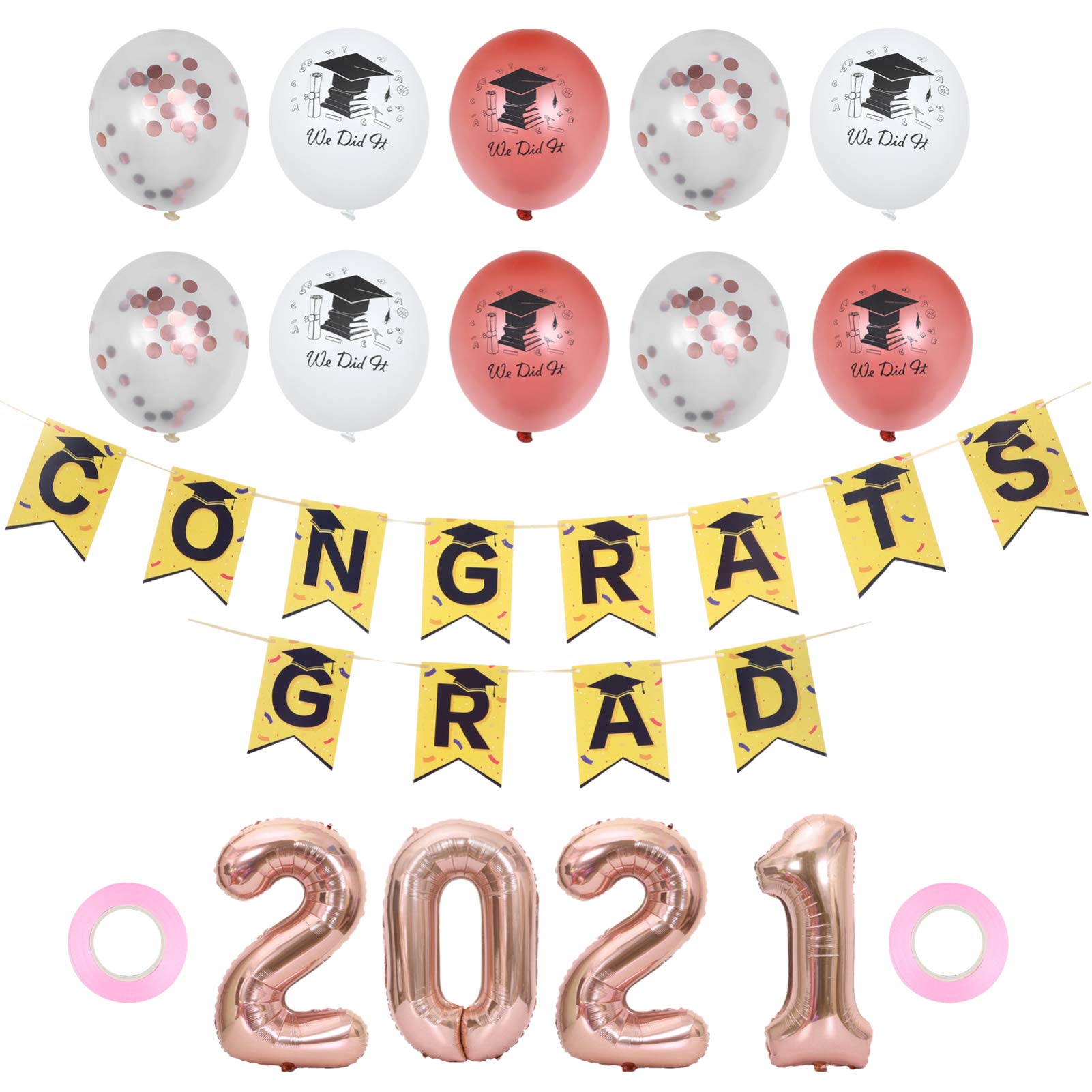 BESTOYARD 27-Piece Graduation Balloon Decorations Set - Class of 2021 Party Supplies for Graduation Ceremony, Photo Backdrop & Celebration Decor