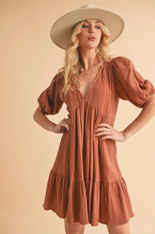 Boho Ruffled Short Sleeve Mini Dress for Women - Flowy Beach Cover Up, Summer Vacation Outfit, Festival Fashion, Casual Day Dress