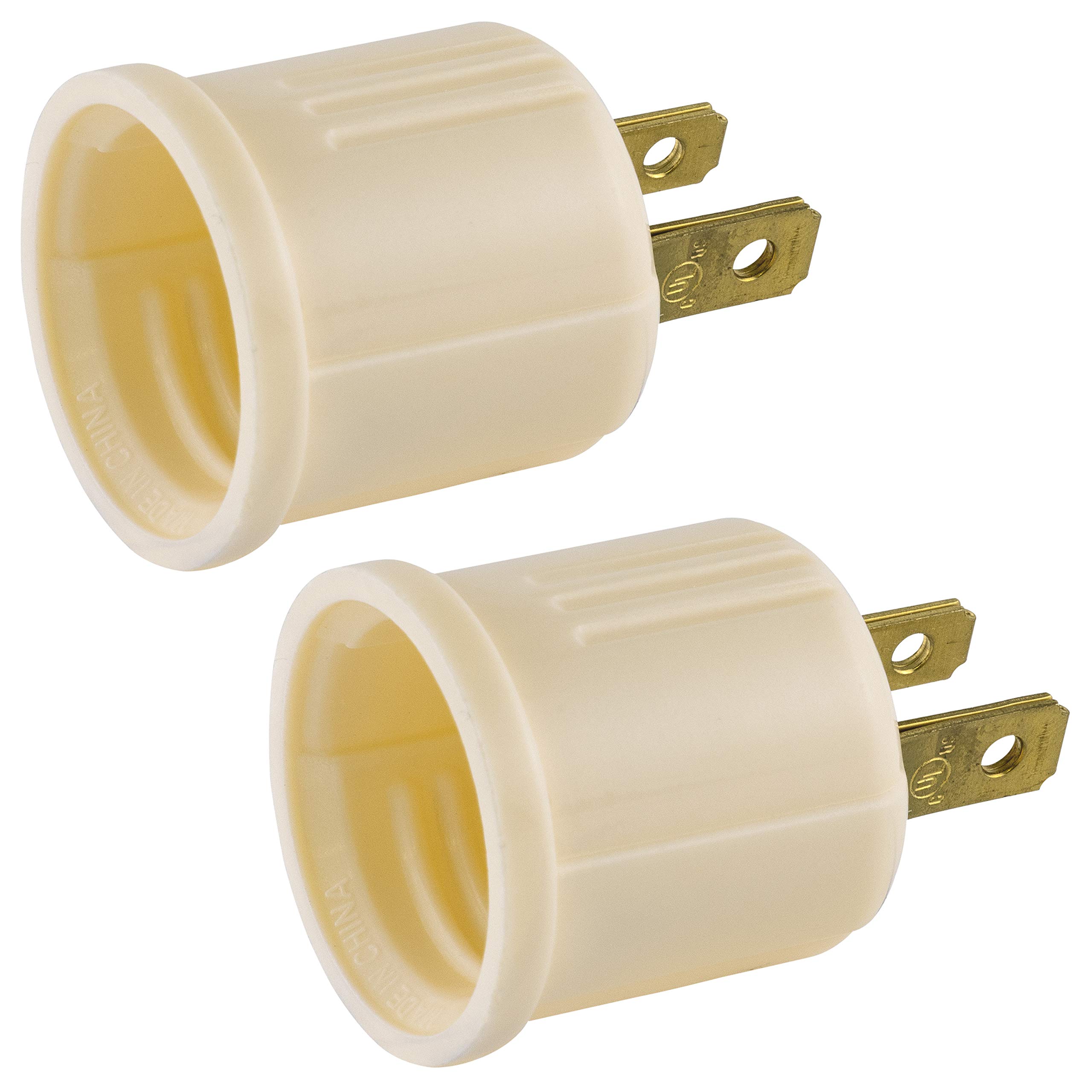 Power Gear Polarized Socket Adapter 2 Pack - Convert Outlets to Lamp Sockets, UL Listed Light Almond (54607) - Ideal for Workshop, Garage, Utility Room & DIY Lighting Projects