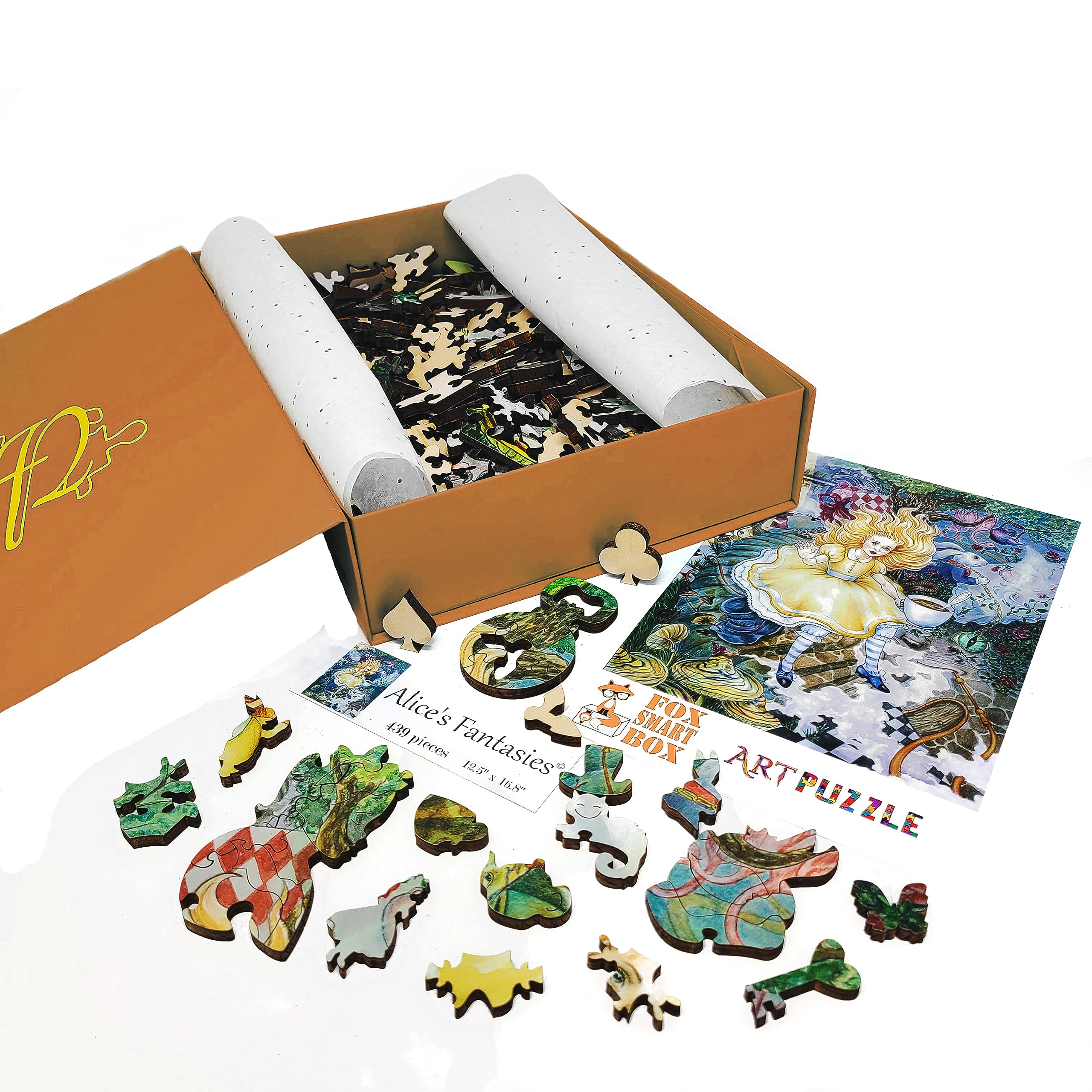 Premium Wooden Jigsaw Puzzle for Adults - 439 Unique Shaped Pieces - Alice in Wonderland Theme - Handcrafted in USA by FoxSmartBox - Perfect for Stress Relief, Family Game Night & Home Decor
