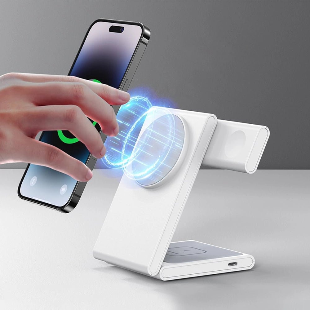 FlexCharge Trio: 3-in-1 Fast Wireless Charging Station for iPhone, Samsung & AirPods - Perfect for Home, Office & Nightstand Charging