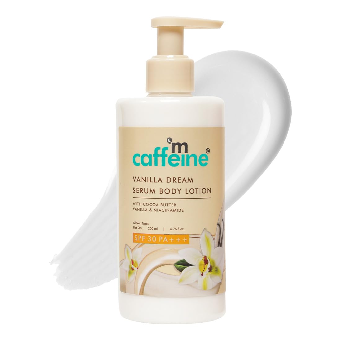 Mcaffeine Vanilla Dream Serum Body Lotion SPF 30 PA+++ for Women & Men | UVA/UVB Protection, No White Cast | Sunscreen Lotion with Niacinamide & Cocoa Butter | 200ml | Daily Moisturizer for Dry Skin, Perfect for Beach & Outdoor Activities