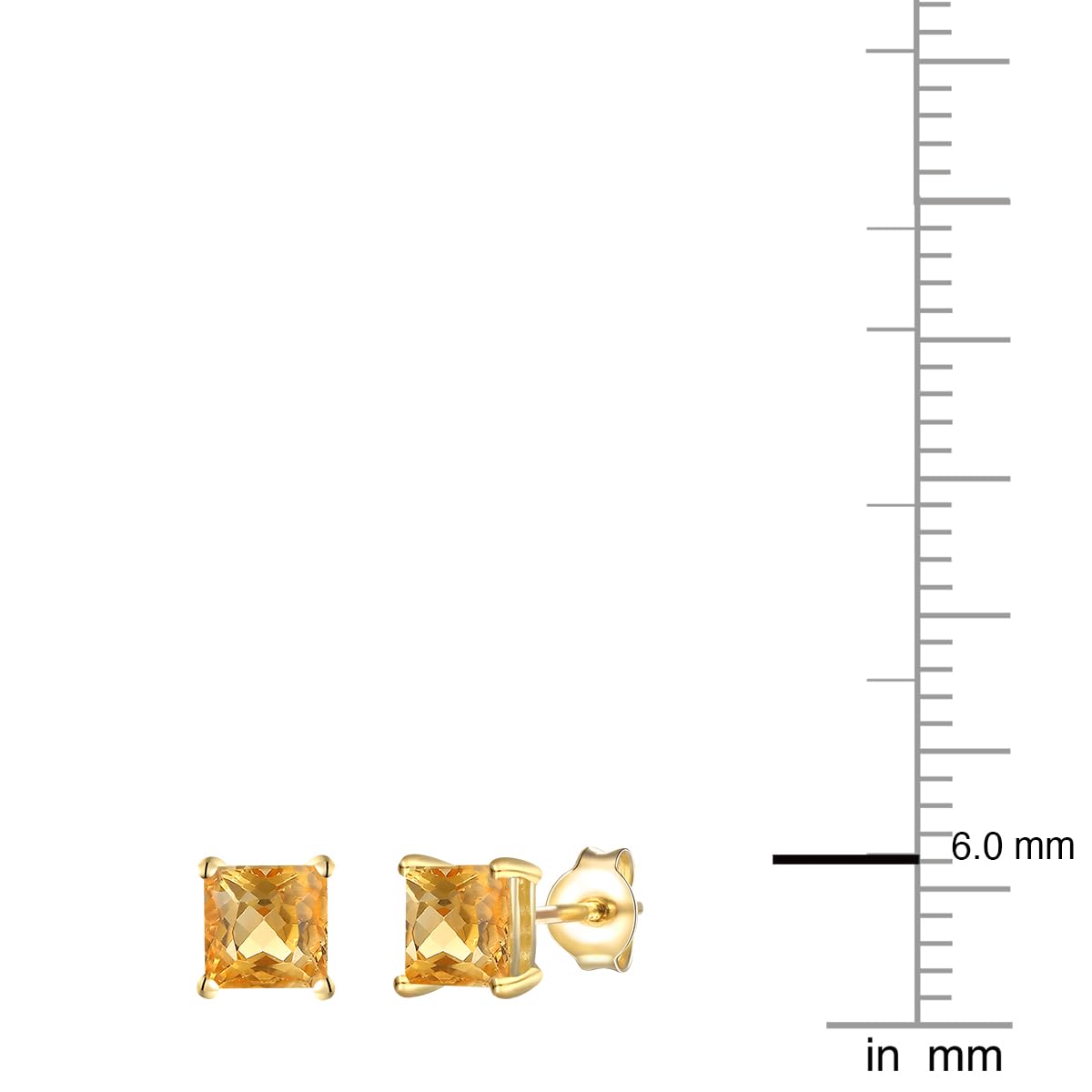 Square Gemstone Stud Earrings for Women - 14K Gold Plated & Rose Gold Plated Sterling Silver - 6mm Square Cut Earrings - Perfect for Everyday Wear, Office & Special Occasions