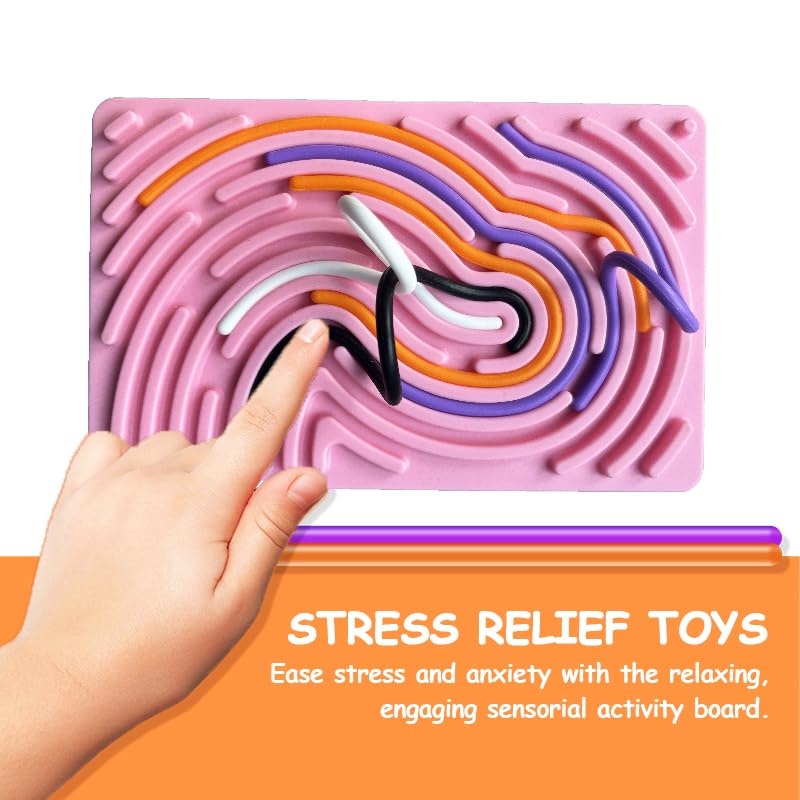 Sensory Fidget Board for Kids & Adults - Quiet Stress Relief Toy for Anxiety, ADHD, Autism - Portable Travel Sensory Activity Board with 20 Strings & Carry Bag (Pink) - Perfect for Classroom, Office, Travel & Home Use