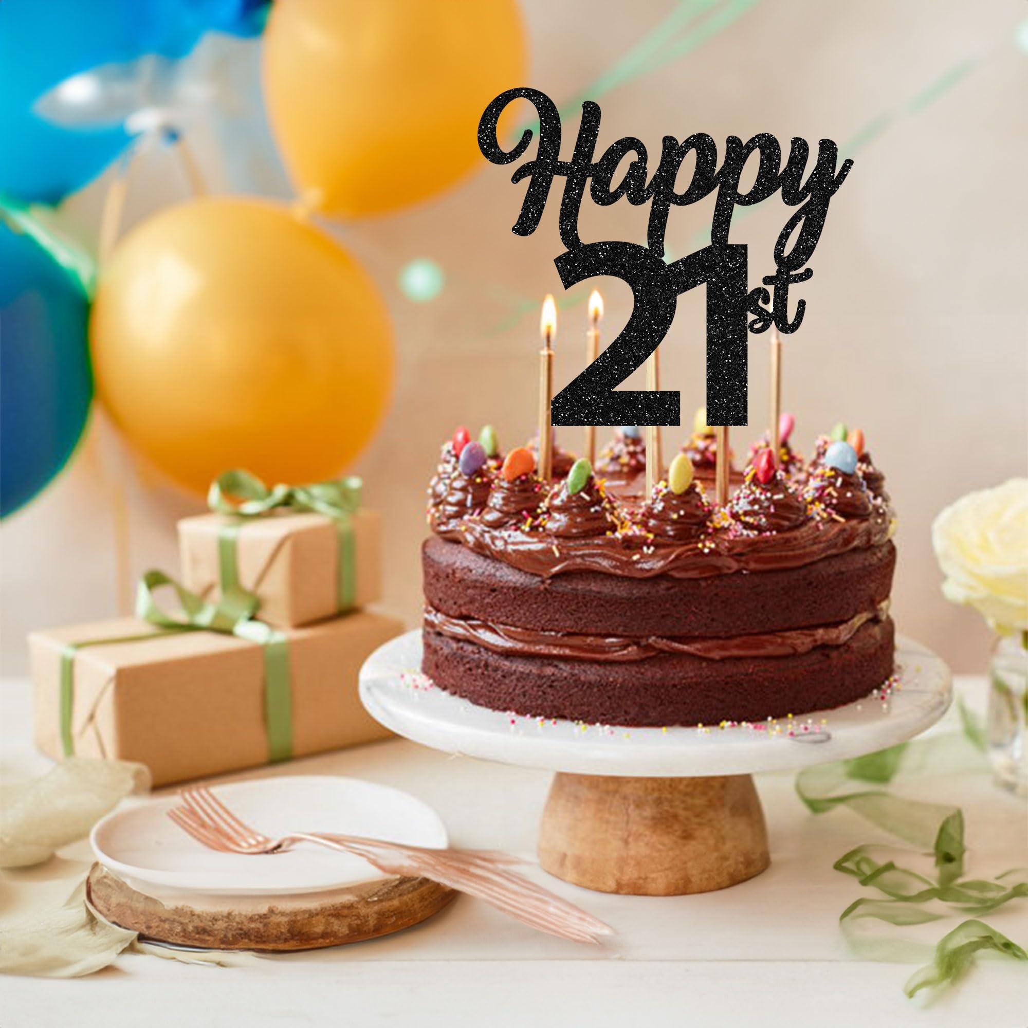 3Pcs Black Glitter Number 21 Cake Toppers - Happy 21st Birthday Cake Decorations for Twenty One Party Supplies | Wedding, Anniversary & Celebration Decor