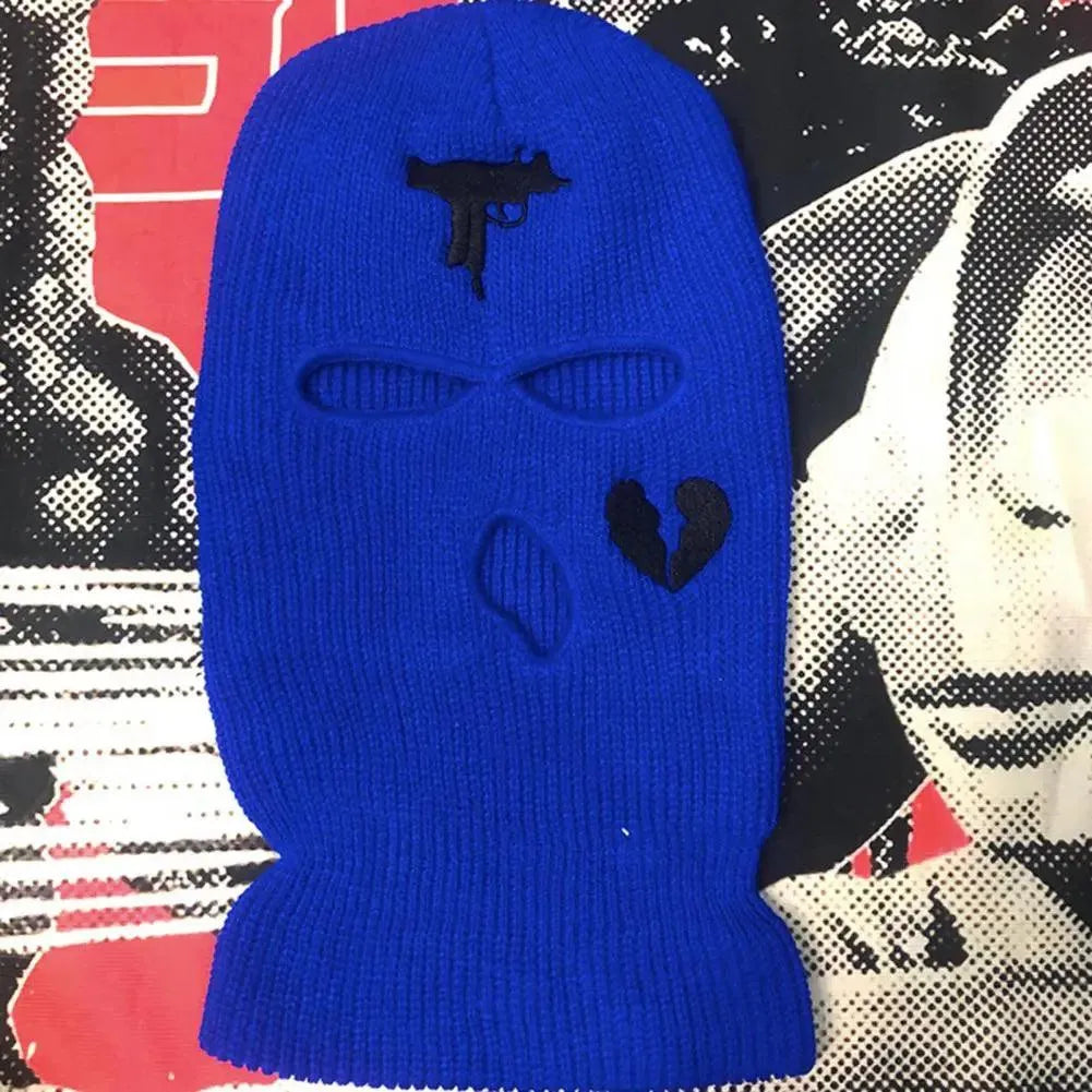 3 Hole Knit Ski Mask Balaclava - Winter Full Face Cover with Heart Embroidery - Thermal Neck Warmer for Cycling, Skiing & Outdoor Activities - Y2K Fashion Face Mask for Cold Weather Protection